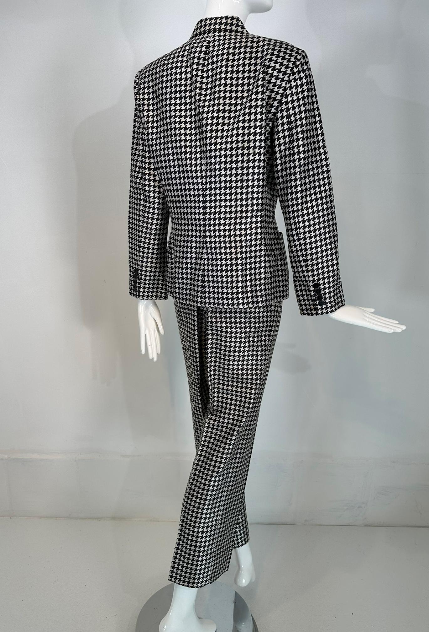 Ralph Lauren Black Label Black & White Silk Hounds Tooth Check Pant Set 10 For Sale 2