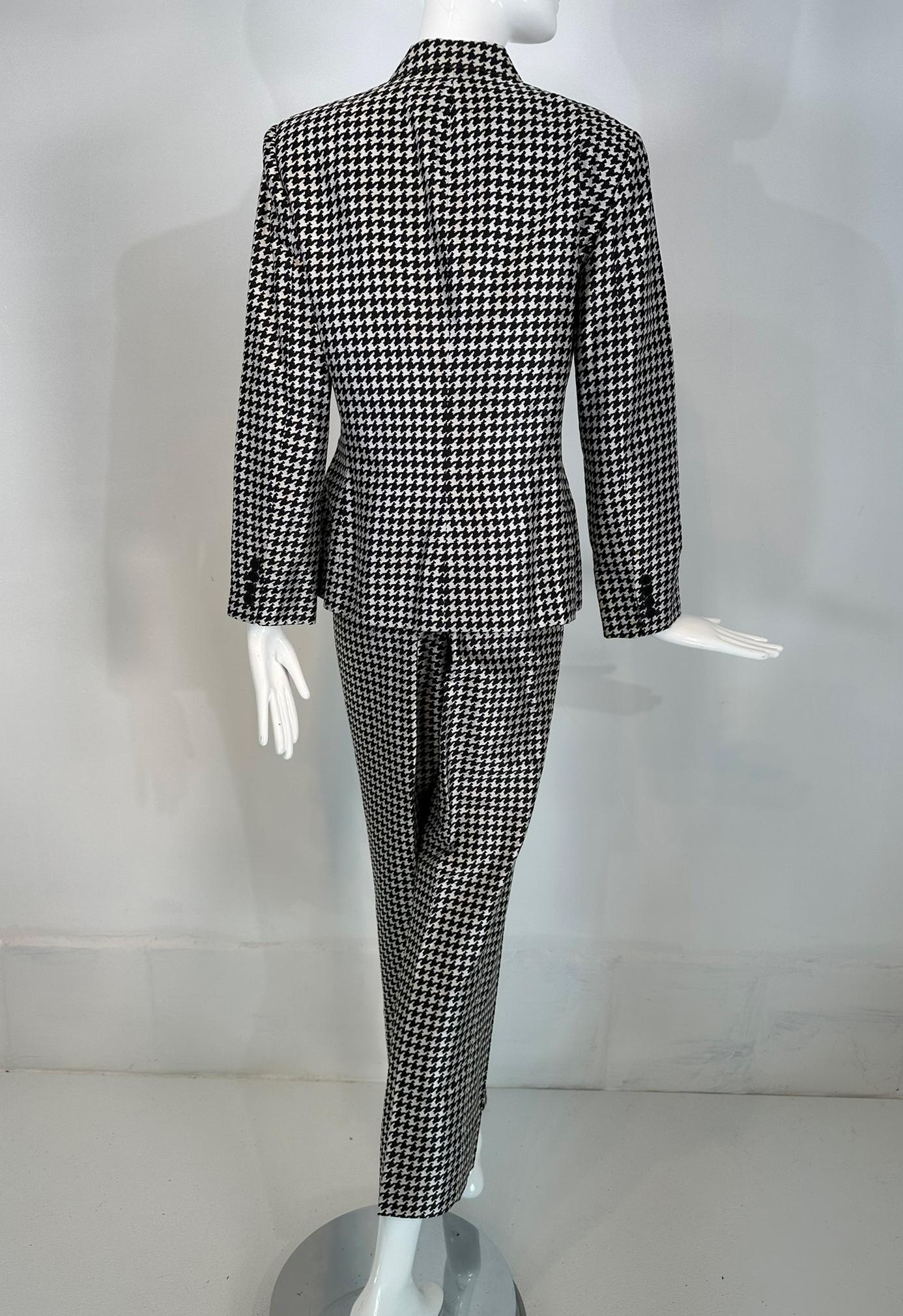 Ralph Lauren Black Label Black & White Silk Hounds Tooth Check Pant Set 10 For Sale 3