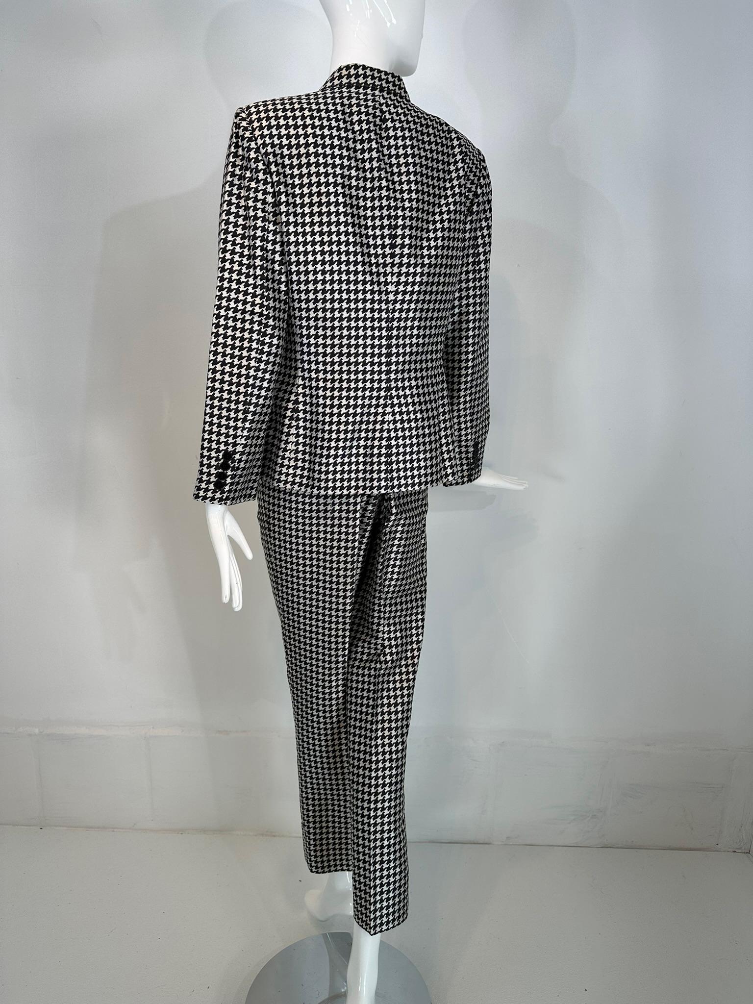 Ralph Lauren Black Label Black & White Silk Hounds Tooth Check Pant Set 10 For Sale 4
