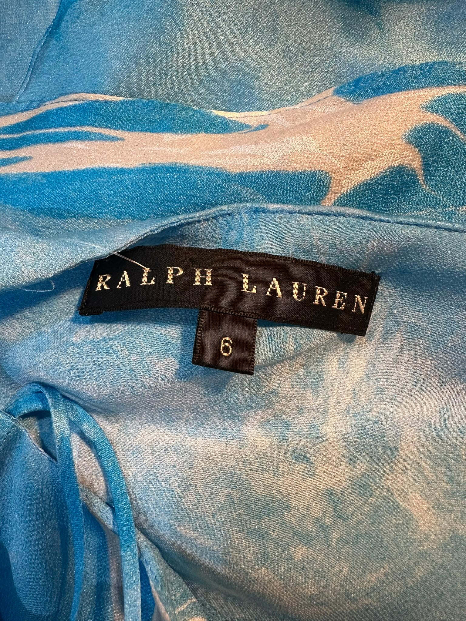 Ralph Lauren Black Label Blue & White Silk Print Asymmetrical Hem Halter Top 6 10