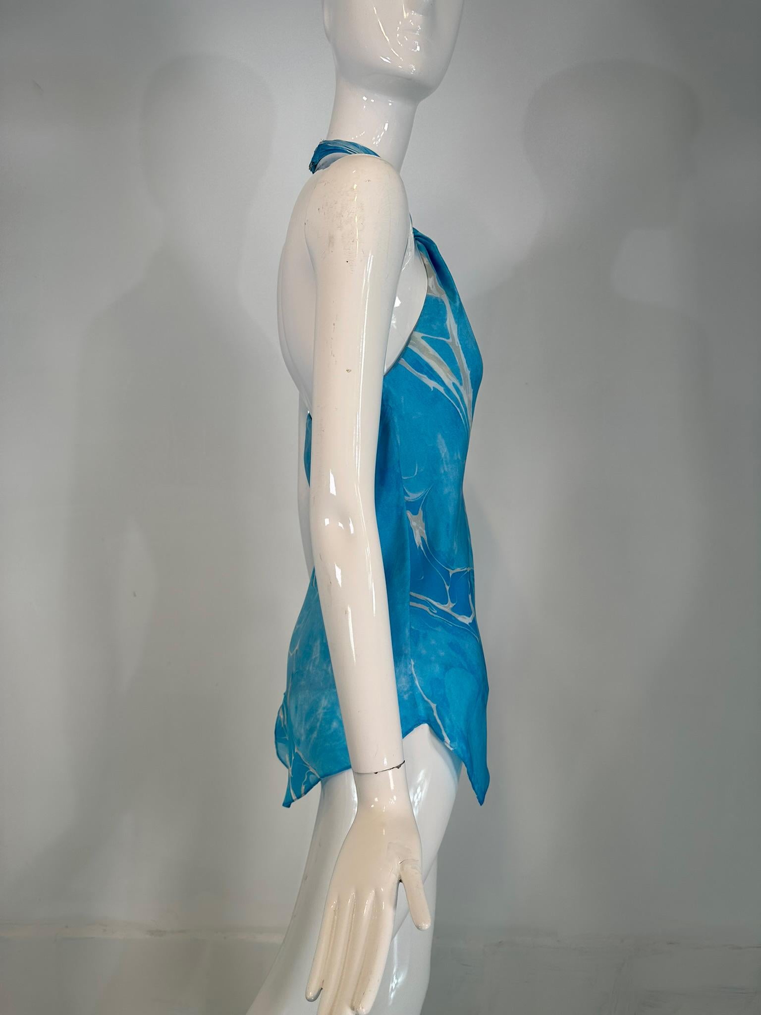 Ralph Lauren Black Label Blue & White Silk Print Asymmetrical Hem Halter Top 6 1