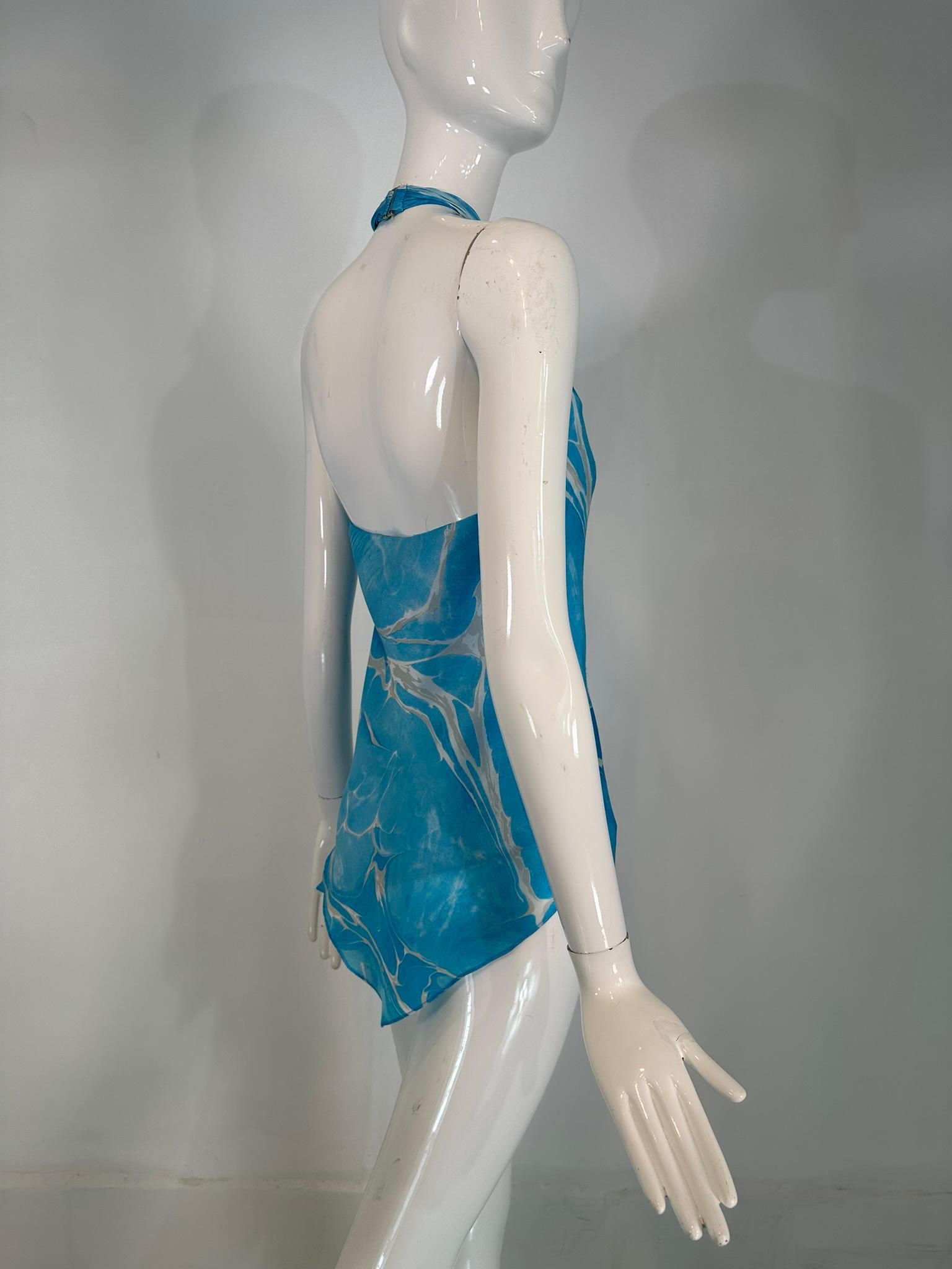 Ralph Lauren Black Label Blue & White Silk Print Asymmetrical Hem Halter Top 6 2