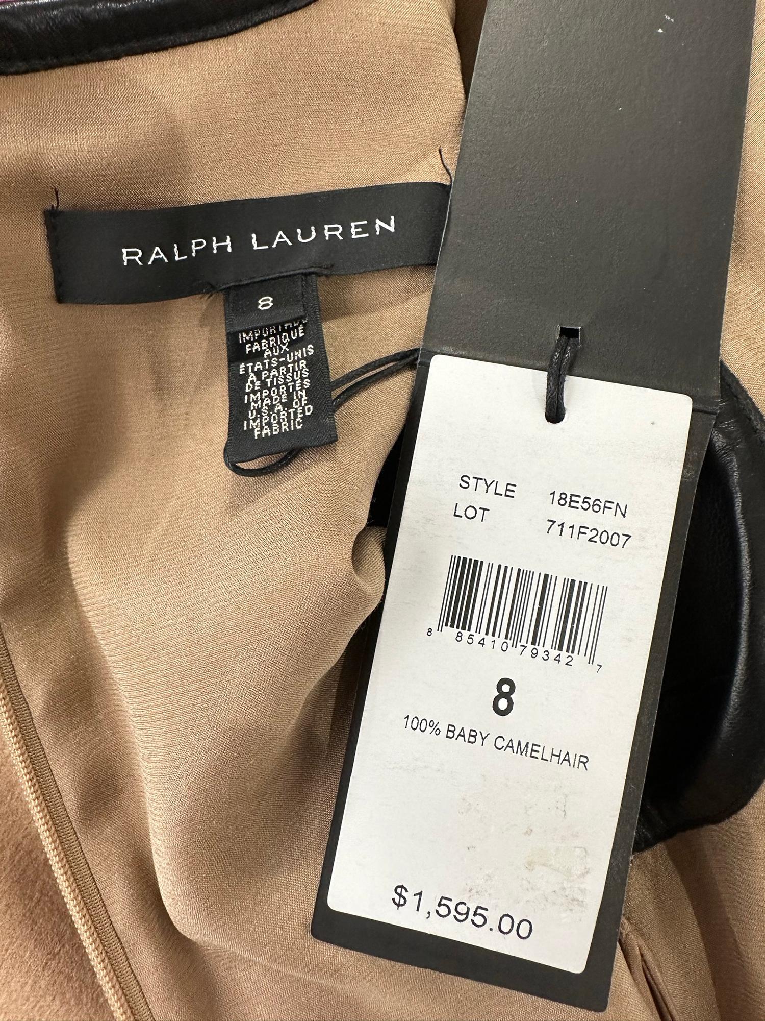 Ralph Lauren Black Label Camel Hair & Black Leather Sheath Dress  9