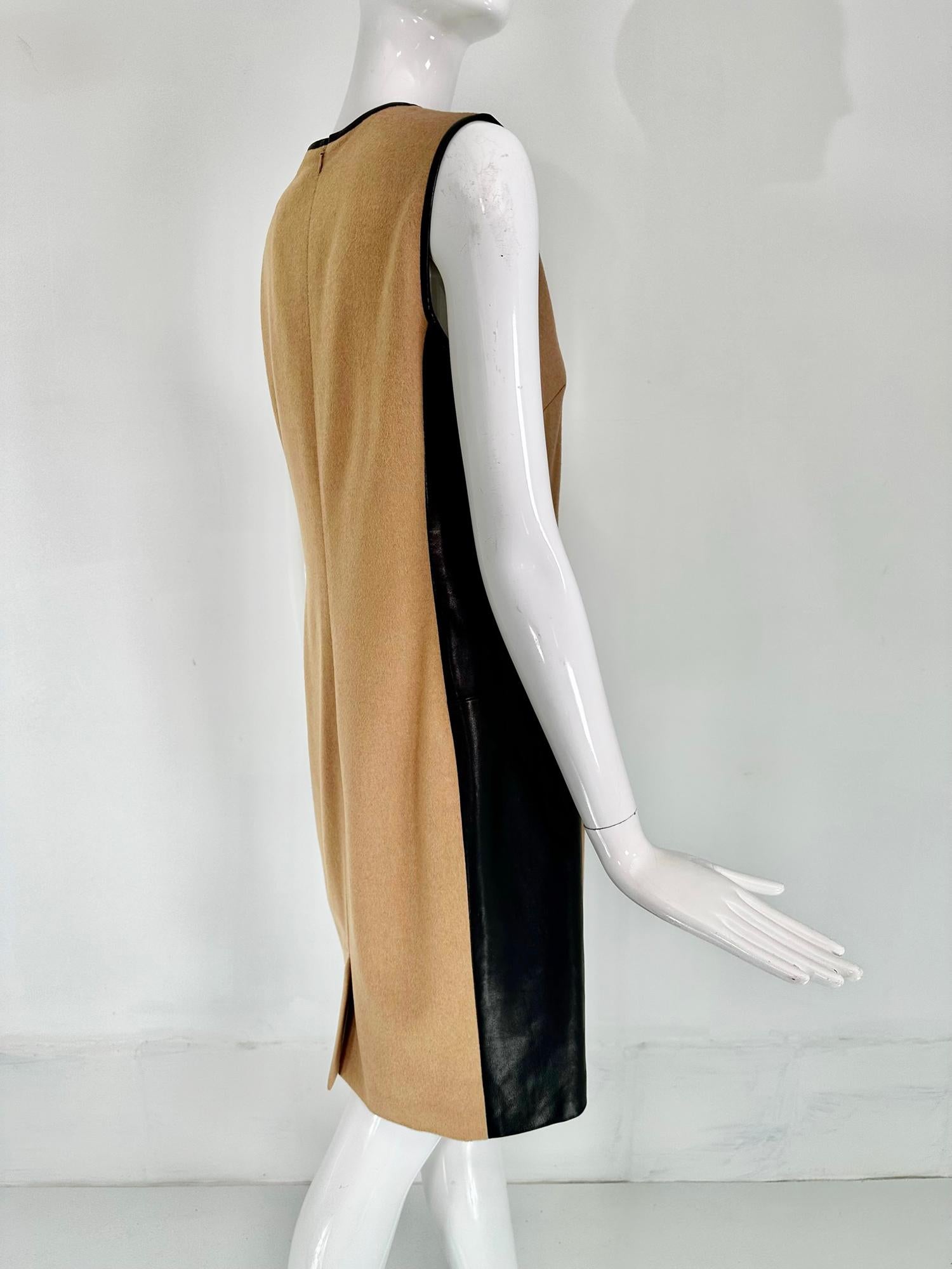 Ralph Lauren Black Label Camel Hair & Black Leather Sheath Dress 5