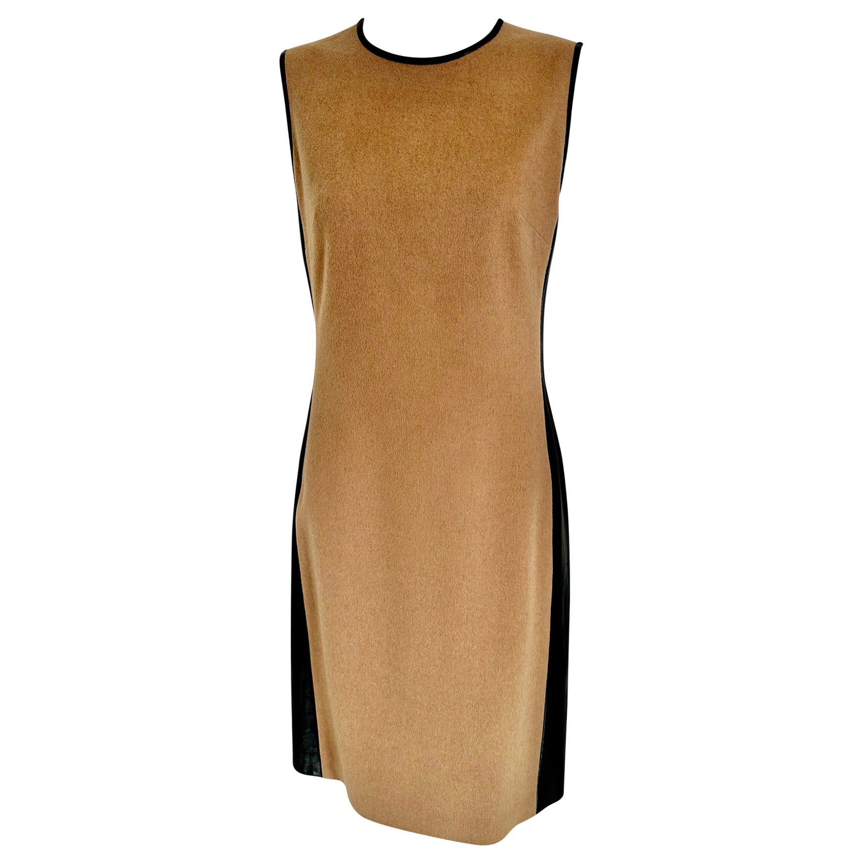 Ralph Lauren Black Label Camel Hair & Black Leather Sheath Dress