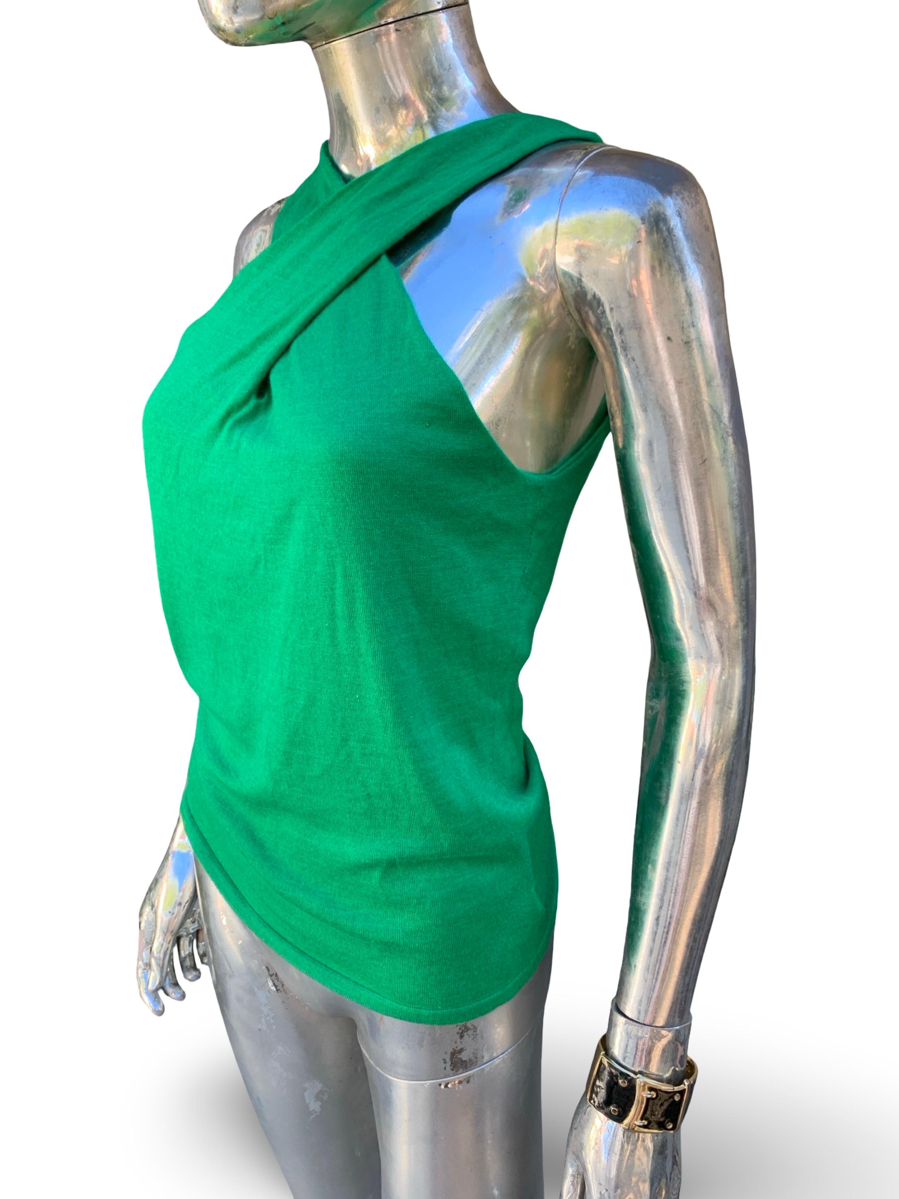 Bleu Ralph Lauren Black Label Collection Sachet de soie cachemire vert Top drapé en tricot Taille M en vente