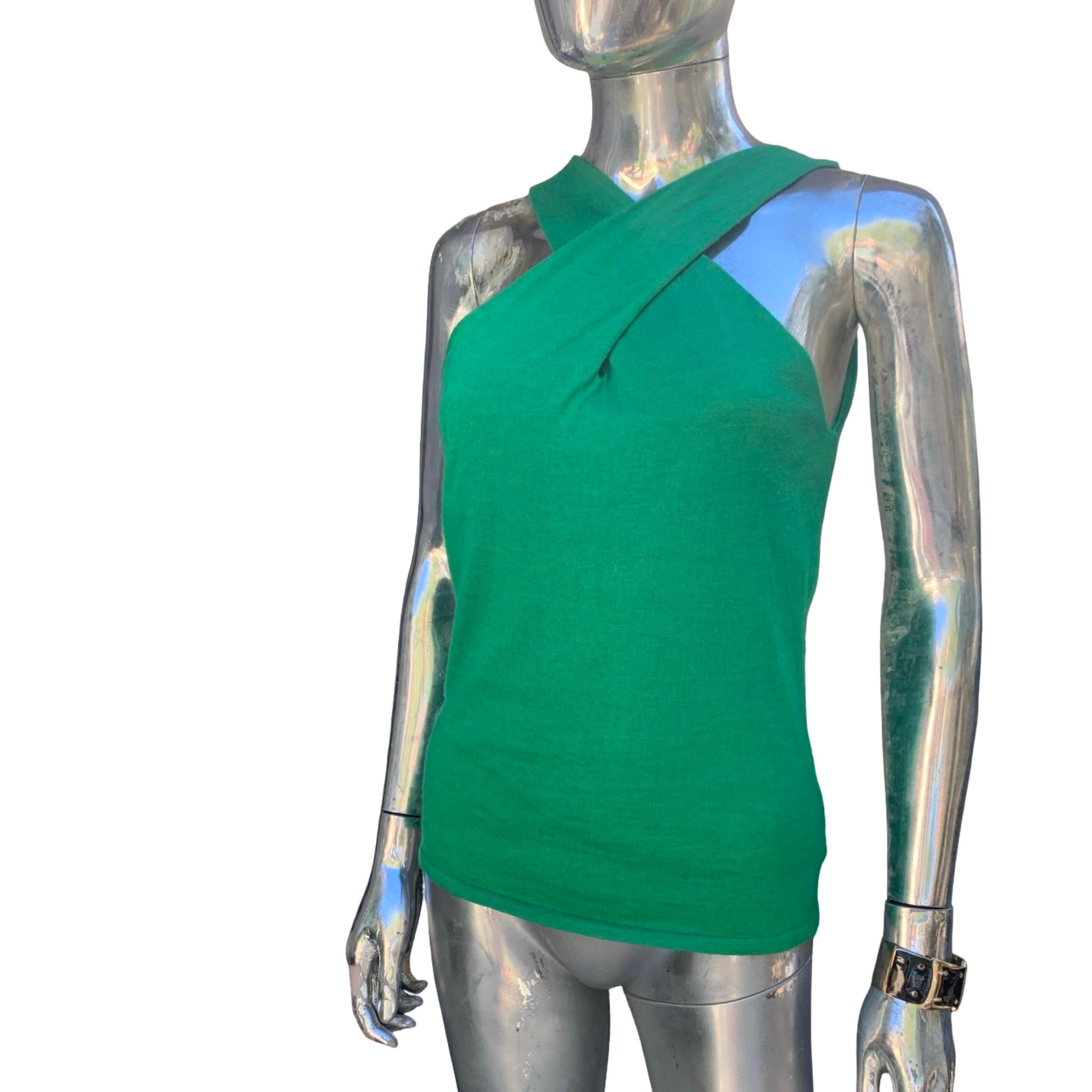 Ralph Lauren Black Label Collection Sachet de soie cachemire vert Top drapé en tricot Taille M Bon état - En vente à Palm Desert, CA