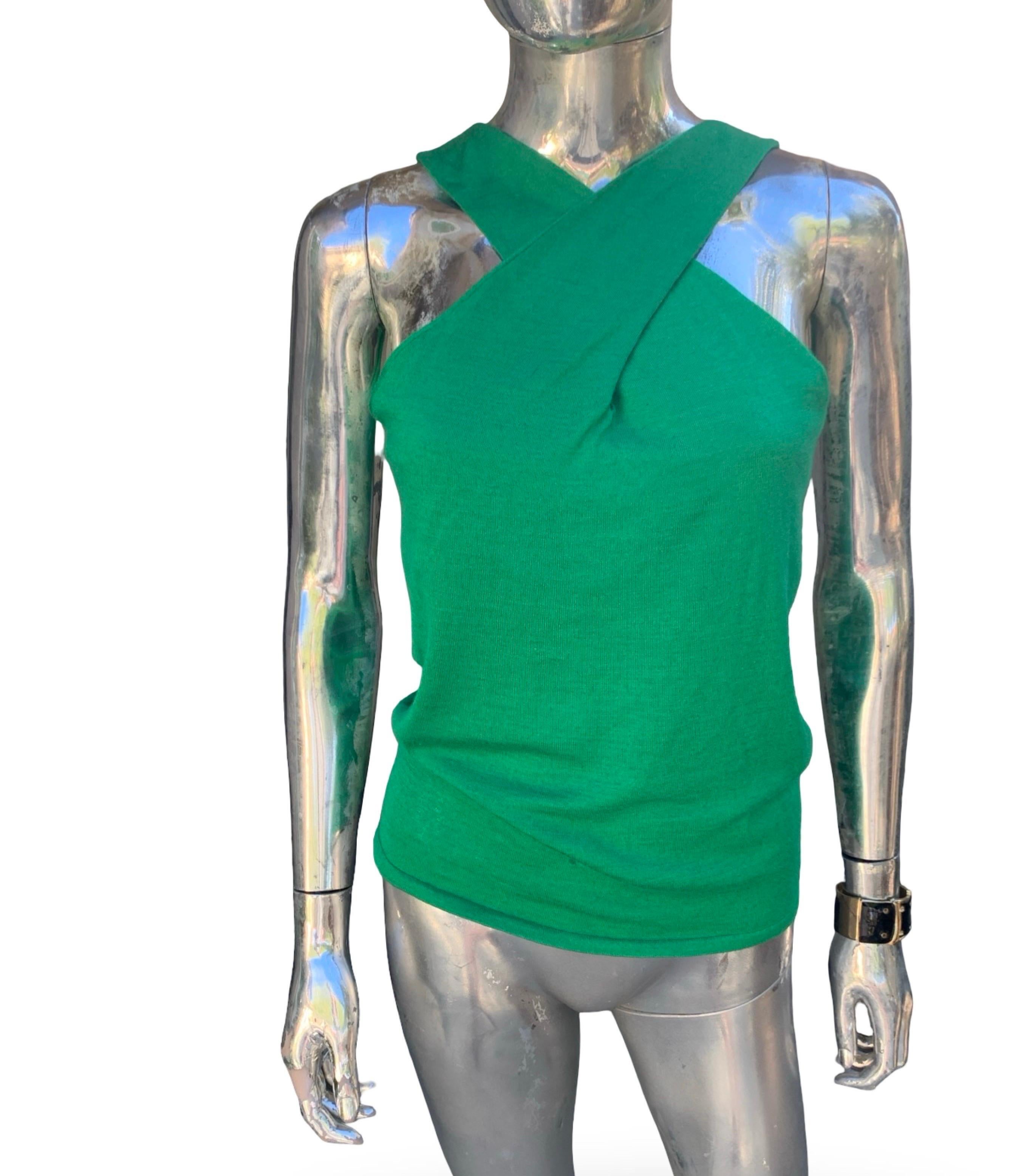 Ralph Lauren Black Label Collection Sachet de soie cachemire vert Top drapé en tricot Taille M en vente 1