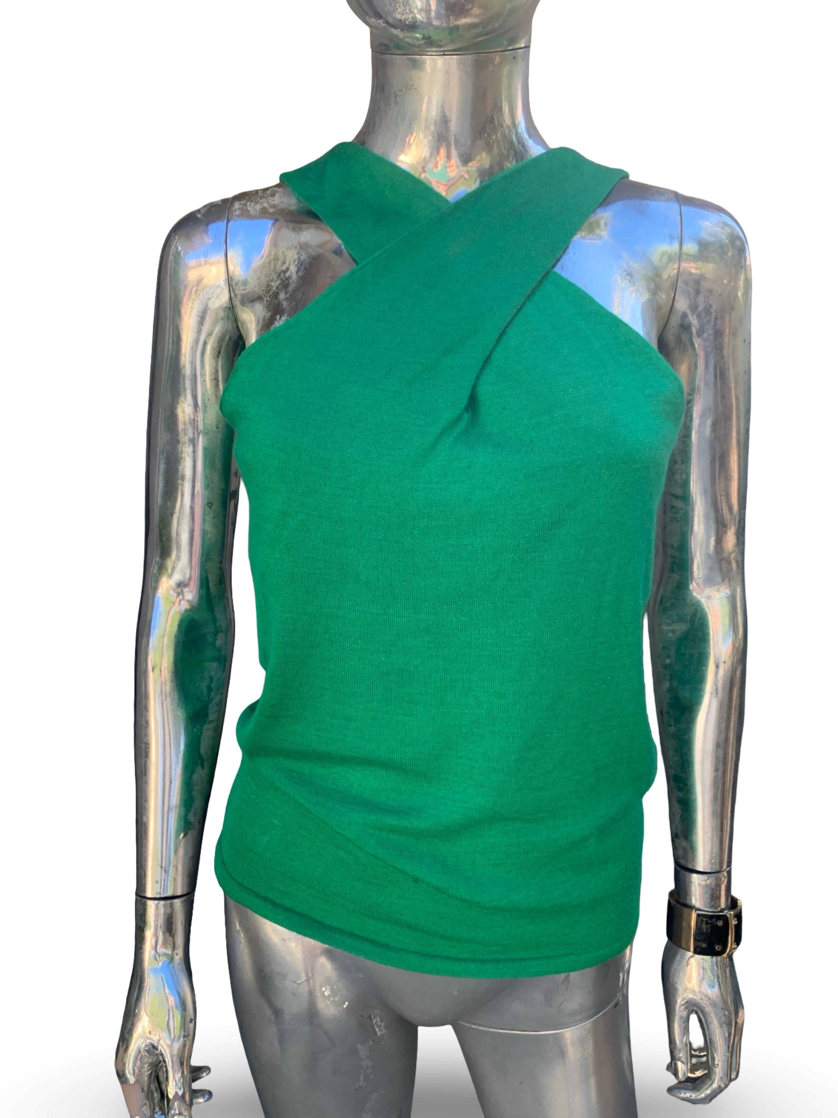 Ralph Lauren Black Label Collection Sachet de soie cachemire vert Top drapé en tricot Taille M en vente 2