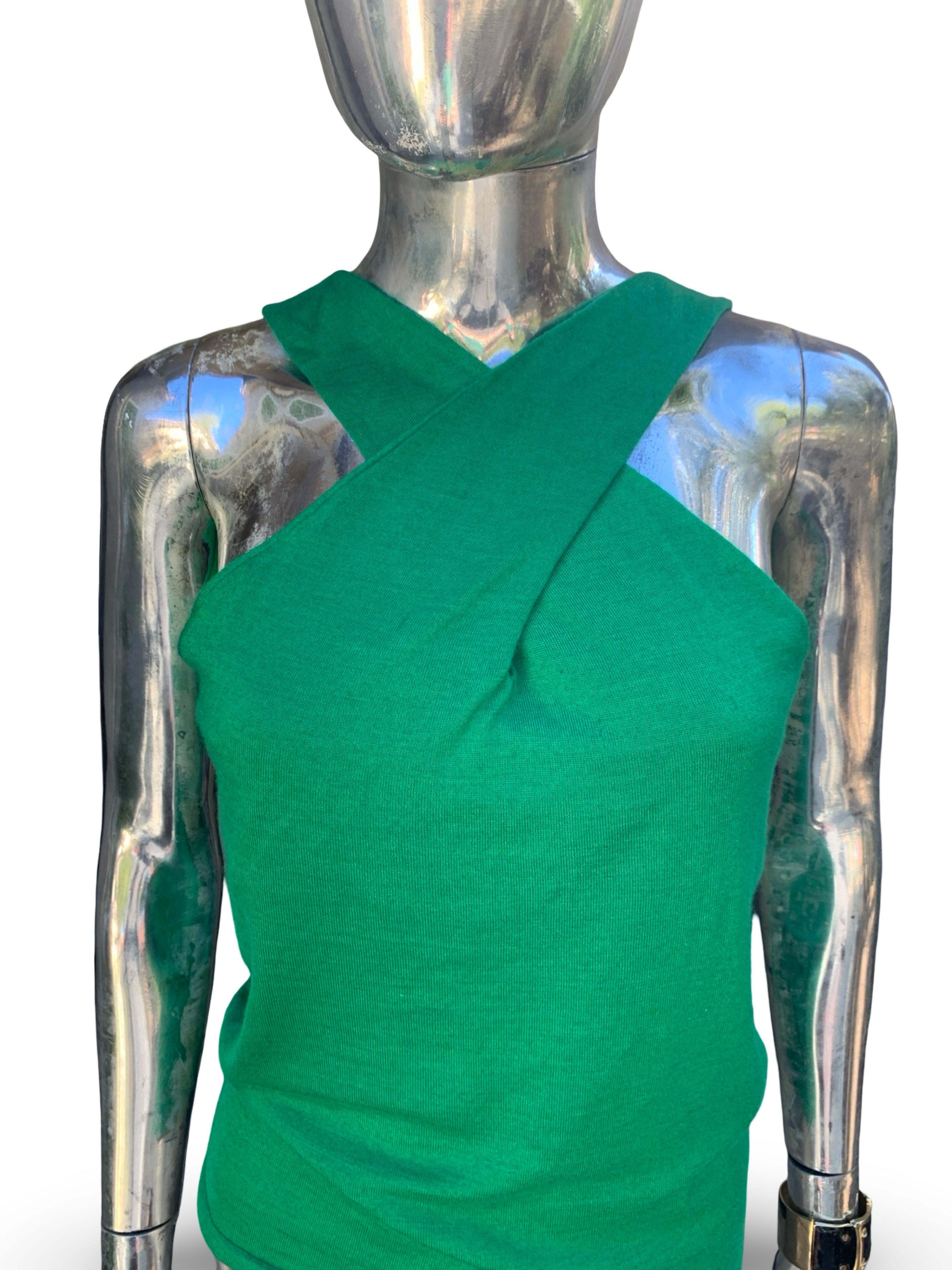 Ralph Lauren Black Label Collection Sachet de soie cachemire vert Top drapé en tricot Taille M en vente 3