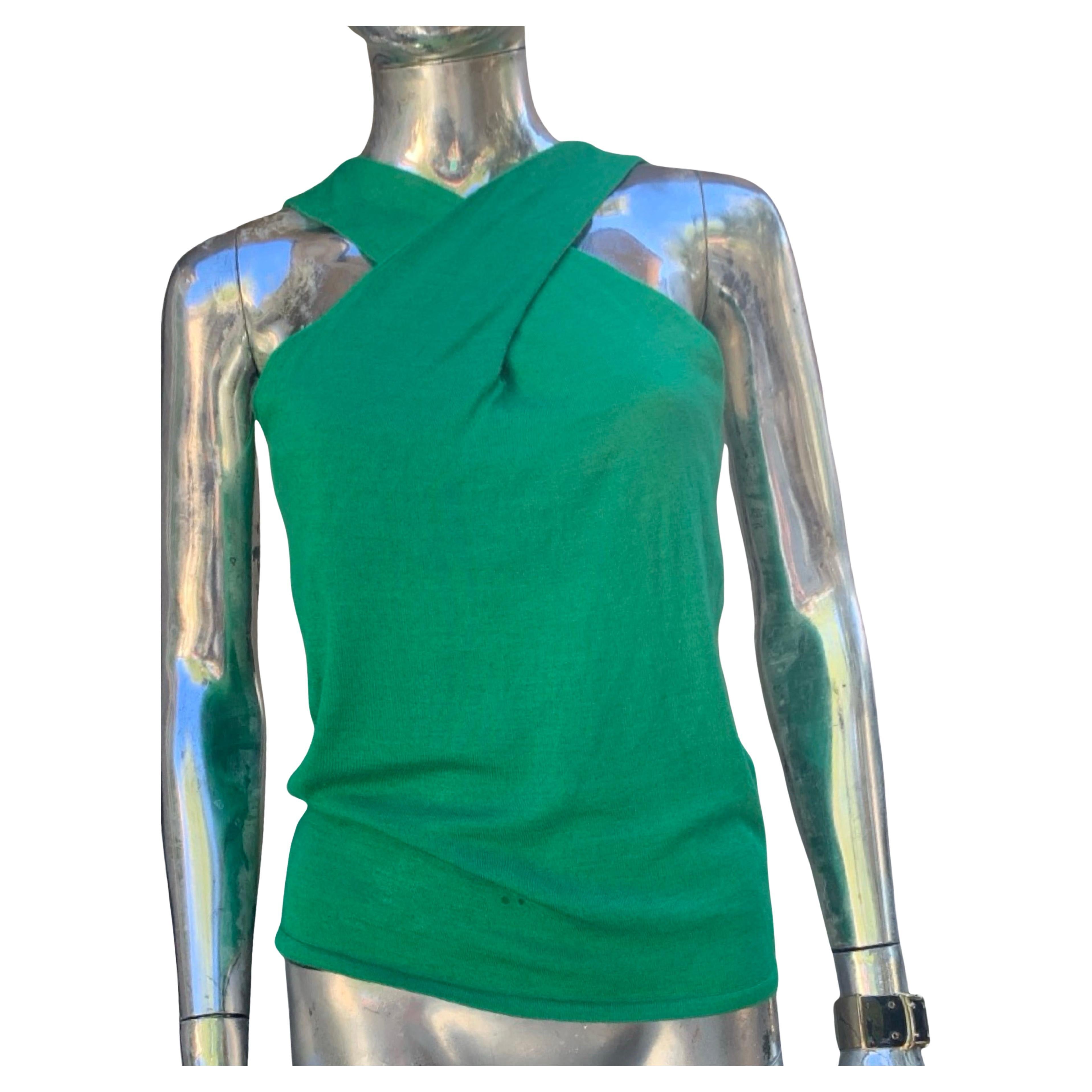 Ralph Lauren Black Label Collection Sachet de soie cachemire vert Top drapé en tricot Taille M en vente