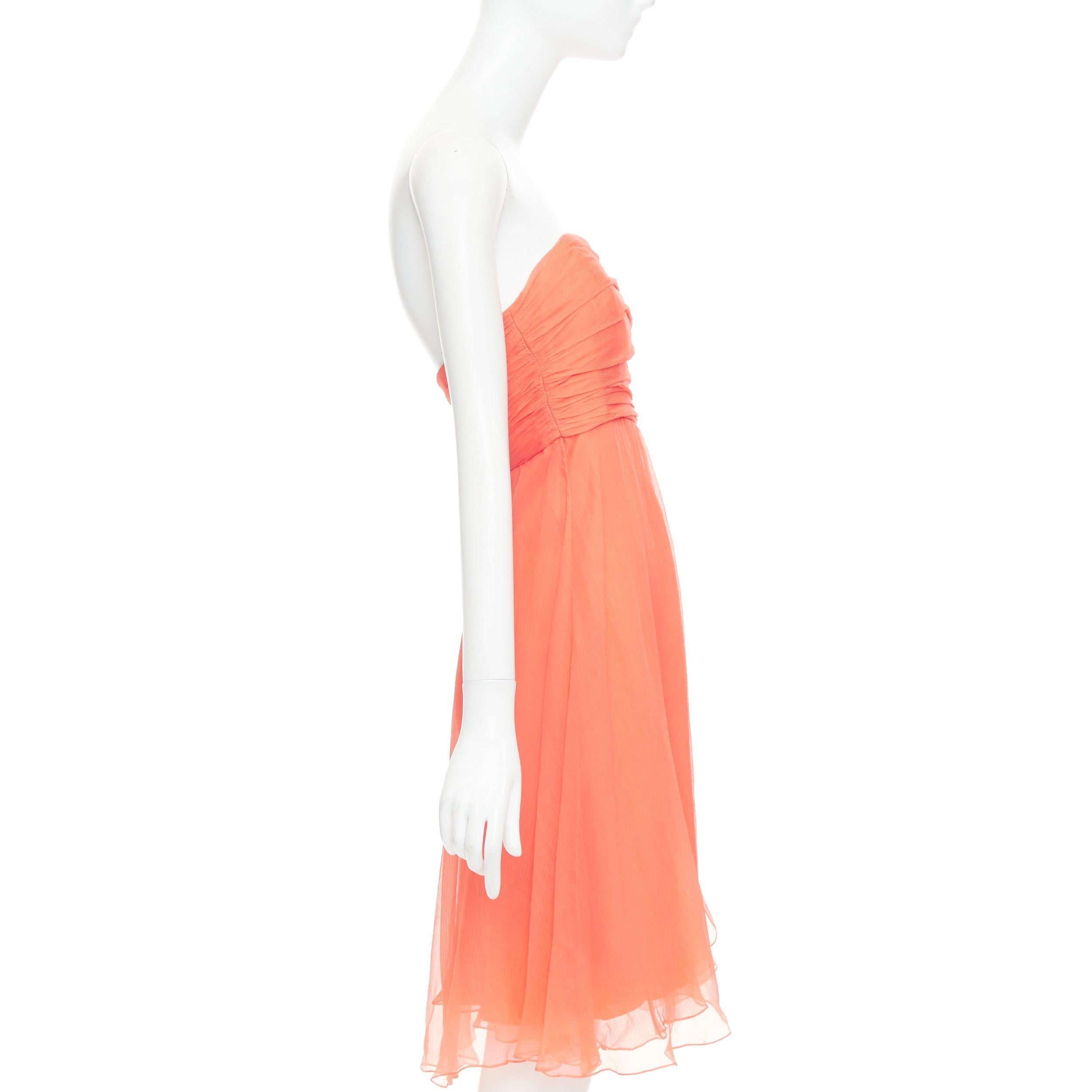 RALPH LAUREN Black Label coral orange 100% silk strapless mini dress US2 S In Excellent Condition For Sale In Hong Kong, NT