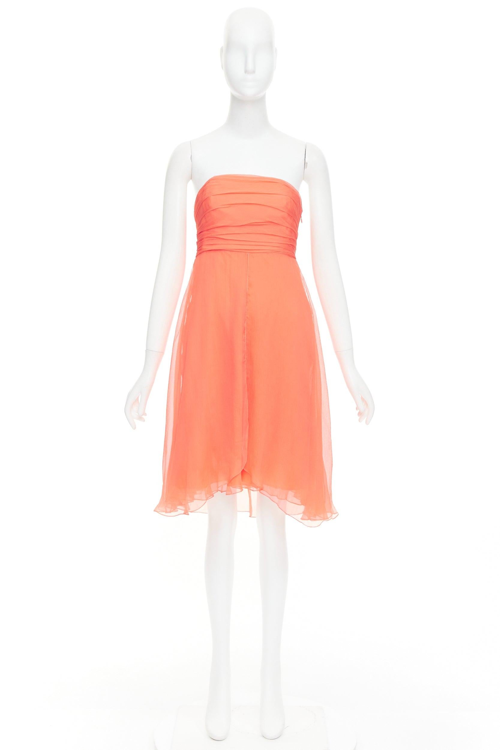 RALPH LAUREN Black Label coral orange 100% silk strapless mini dress US2 S For Sale 4