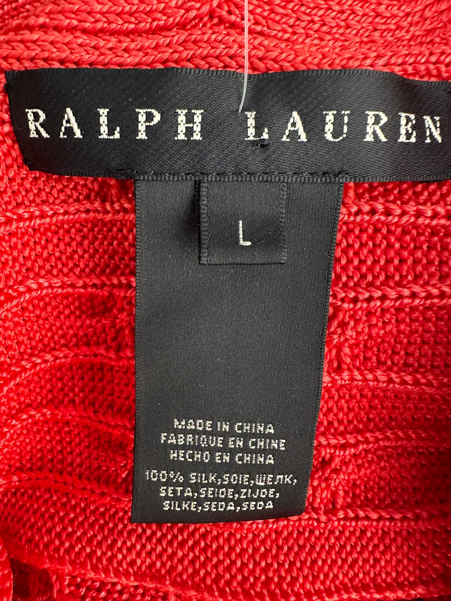 Ralph Lauren Black Label Coral Silk Cable Knit Circle Open Front Sweater Large For Sale 5