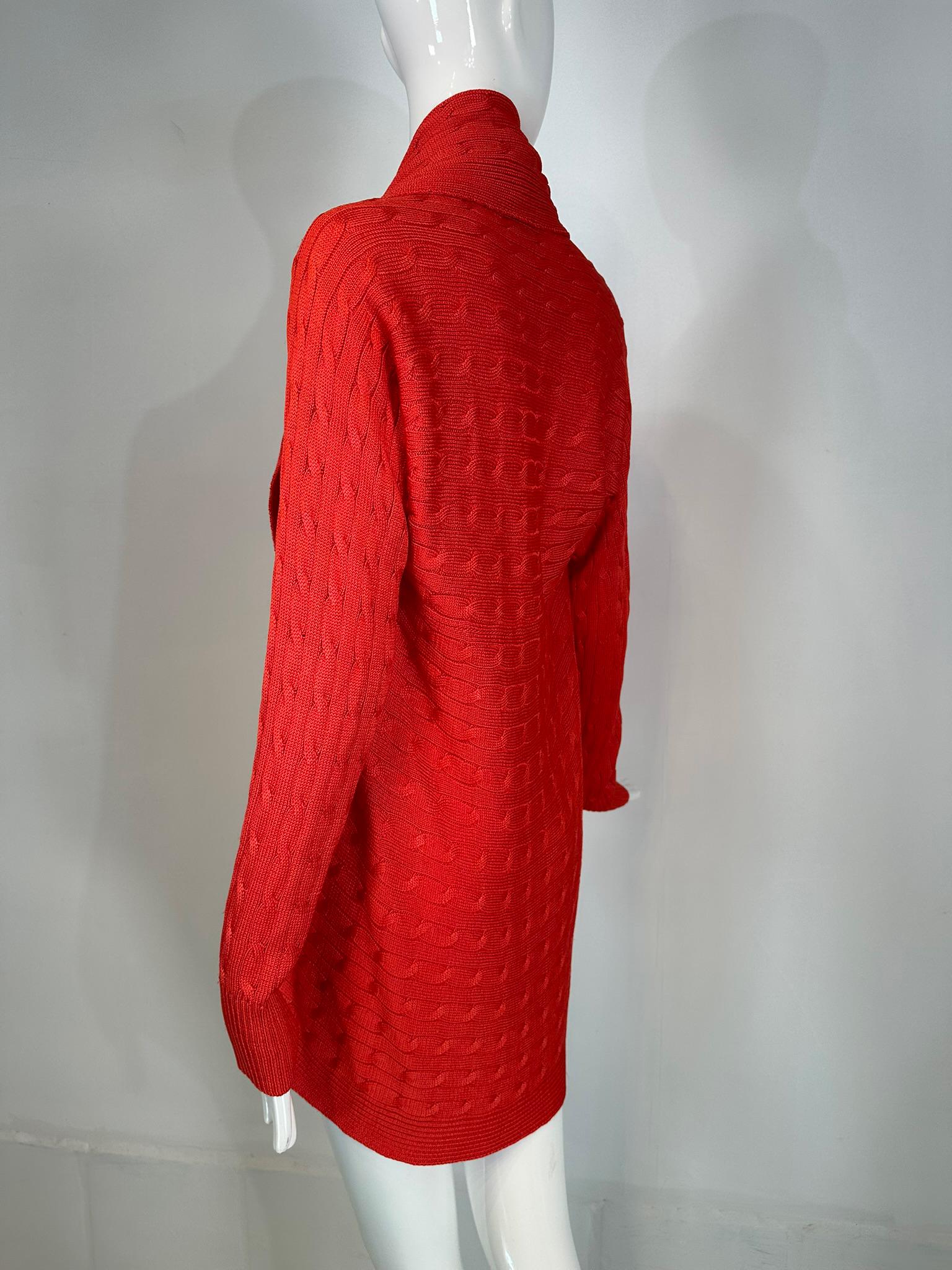 Ralph Lauren Black Label Coral Silk Cable Knit Circle Open Front Sweater Large In Good Condition For Sale In West Palm Beach, FL