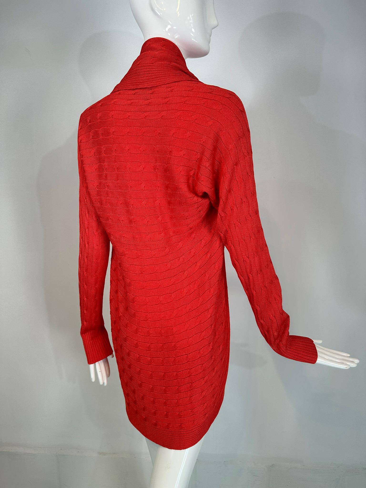 Ralph Lauren Black Label Coral Silk Cable Knit Circle Open Front Sweater Large For Sale 1