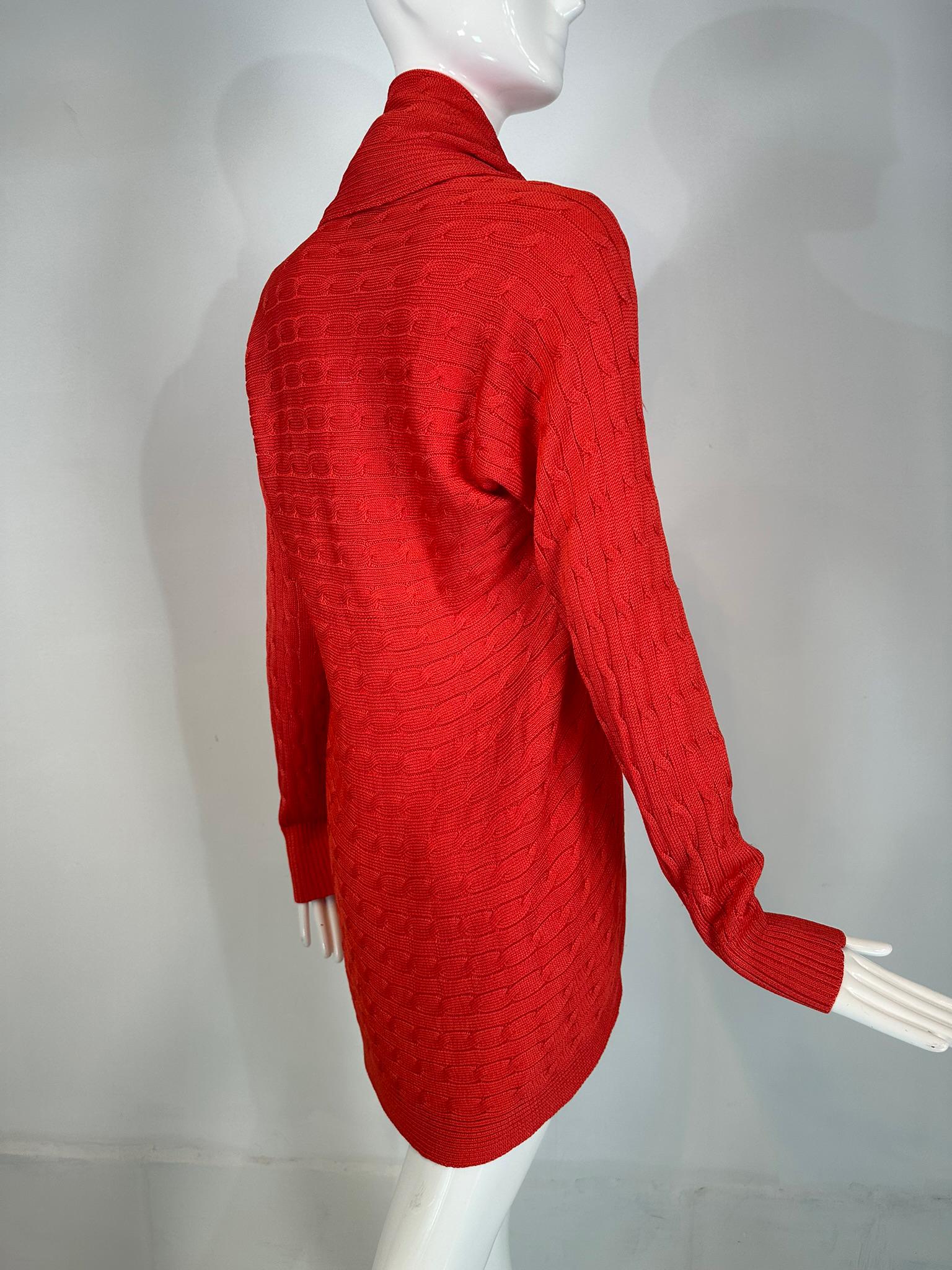 Ralph Lauren Black Label Coral Silk Cable Knit Circle Open Front Sweater Large For Sale 2