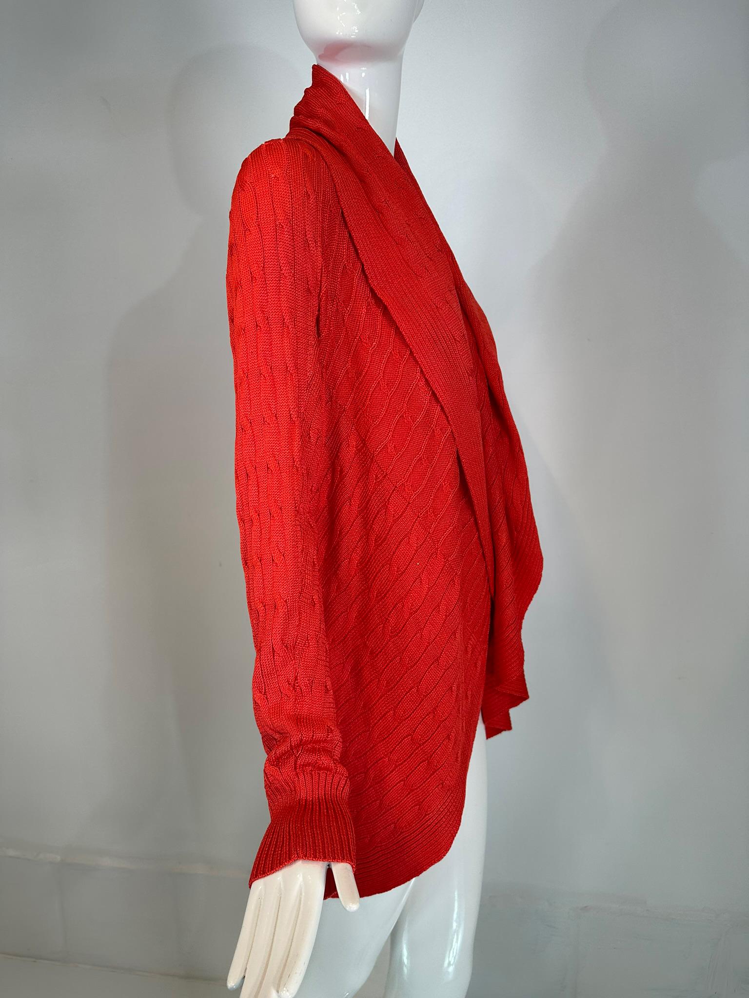 Ralph Lauren Black Label Coral Silk Cable Knit Circle Open Front Sweater Large For Sale 3