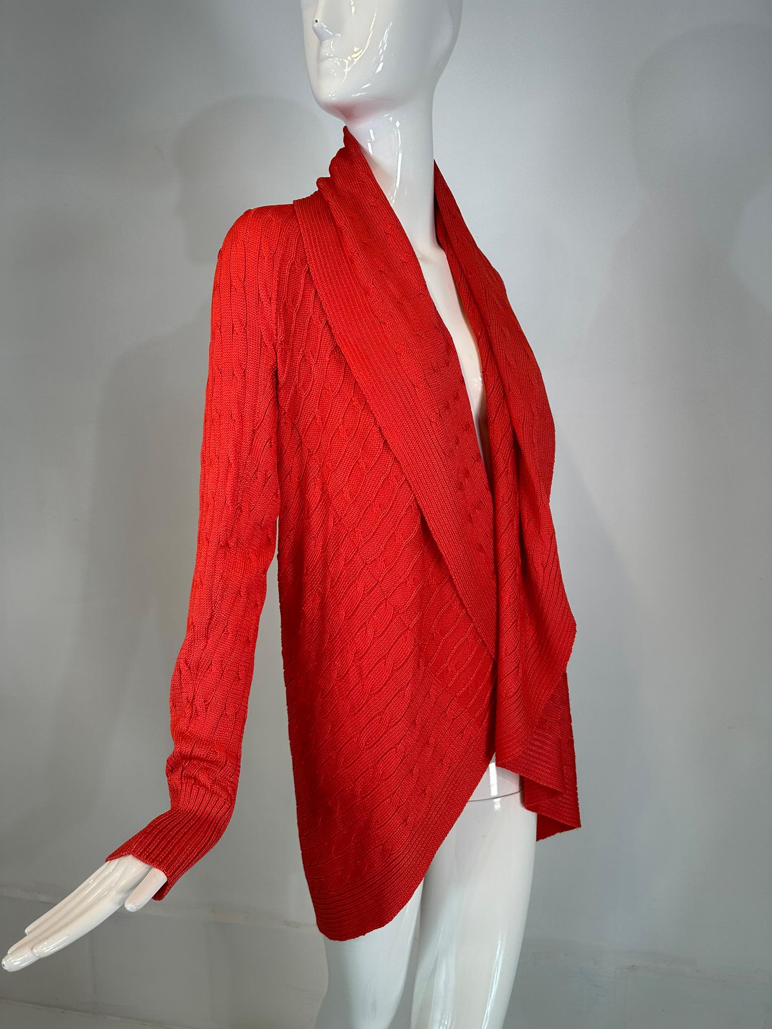 Ralph Lauren Black Label Coral Silk Cable Knit Circle Open Front Sweater Large For Sale 4