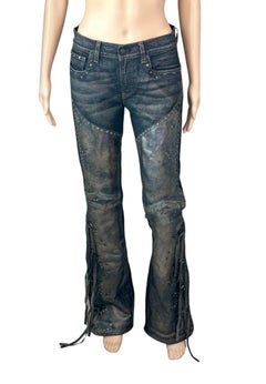 Ralph Lauren Black Label - Cowboy Western con borchie e frange in pelle Denim Jeans Pants
