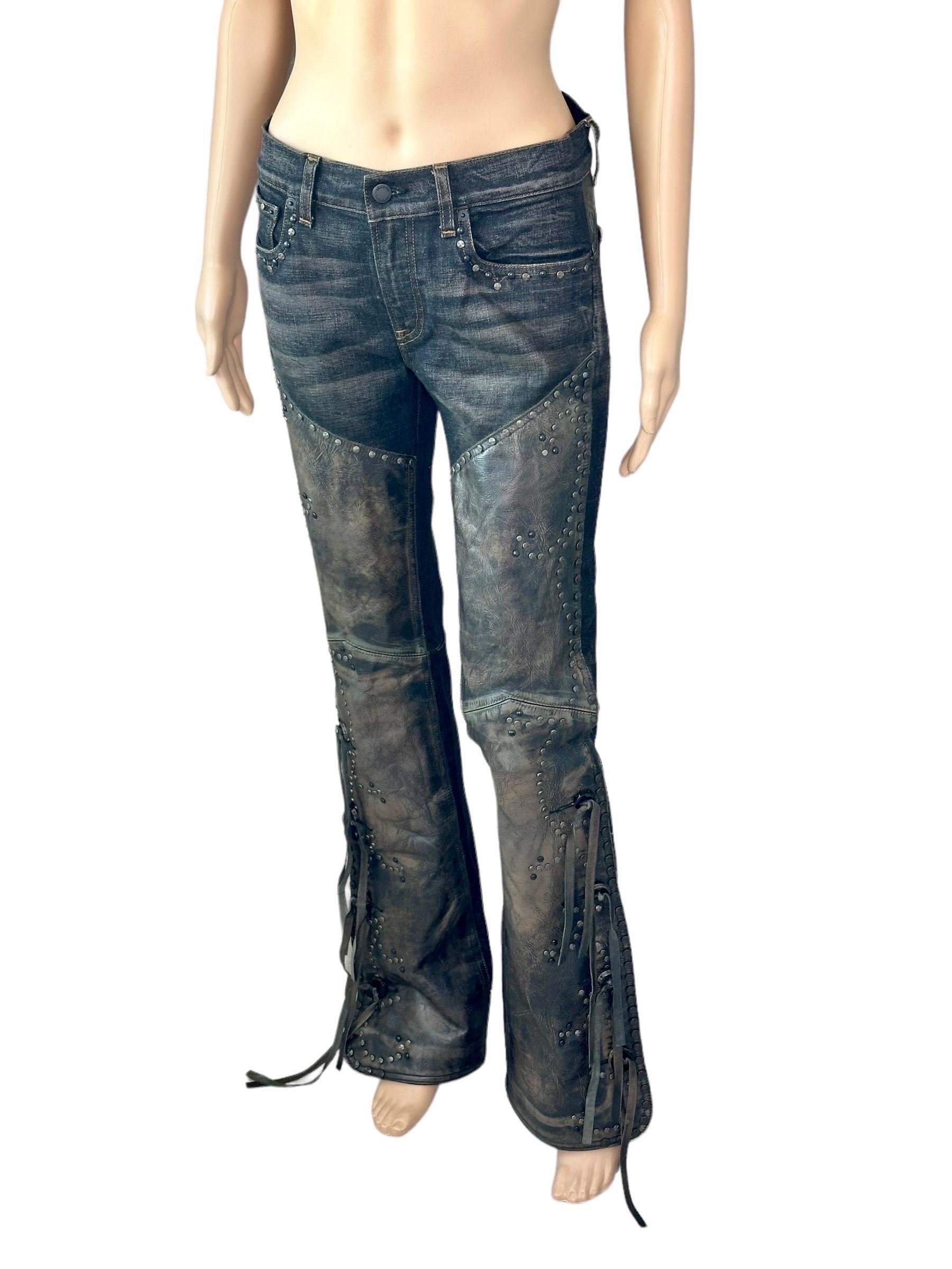 Nero Ralph Lauren Black Label - Cowboy Western con borchie e frange in pelle Denim Jeans Pants