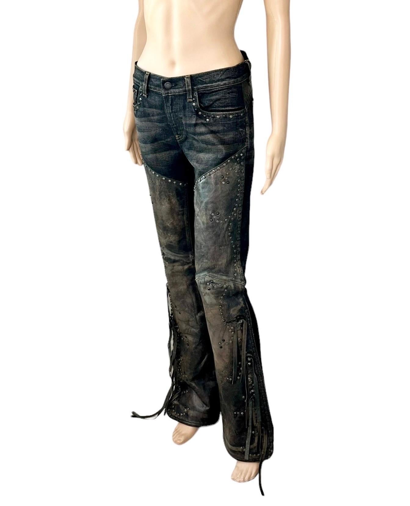Donna Ralph Lauren Black Label - Cowboy Western con borchie e frange in pelle Denim Jeans Pants