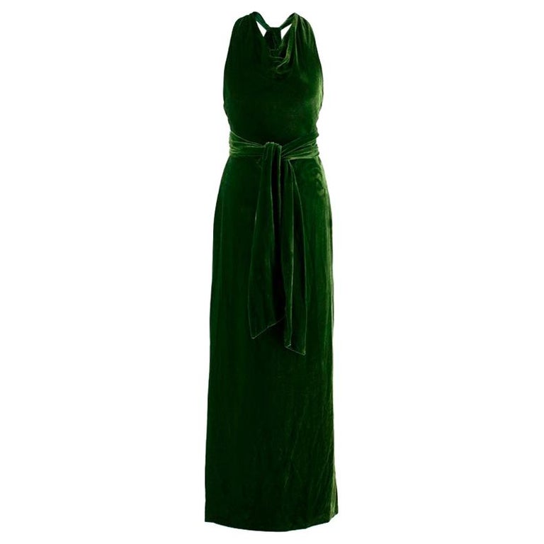 Ralph Lauren Black Label Green Velvet Rope-Tie Gown - Size US 6 at 1stDibs