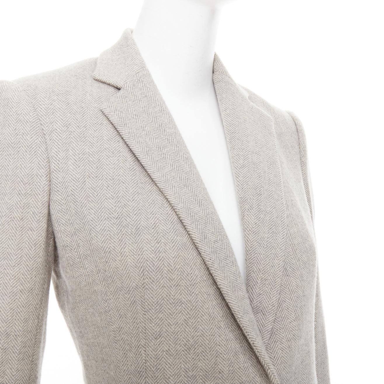 RALPH LAUREN Black Label Blazer aus Merinowolle mit Lederknöpfen in Fischgrätmuster US2 S im Angebot 2