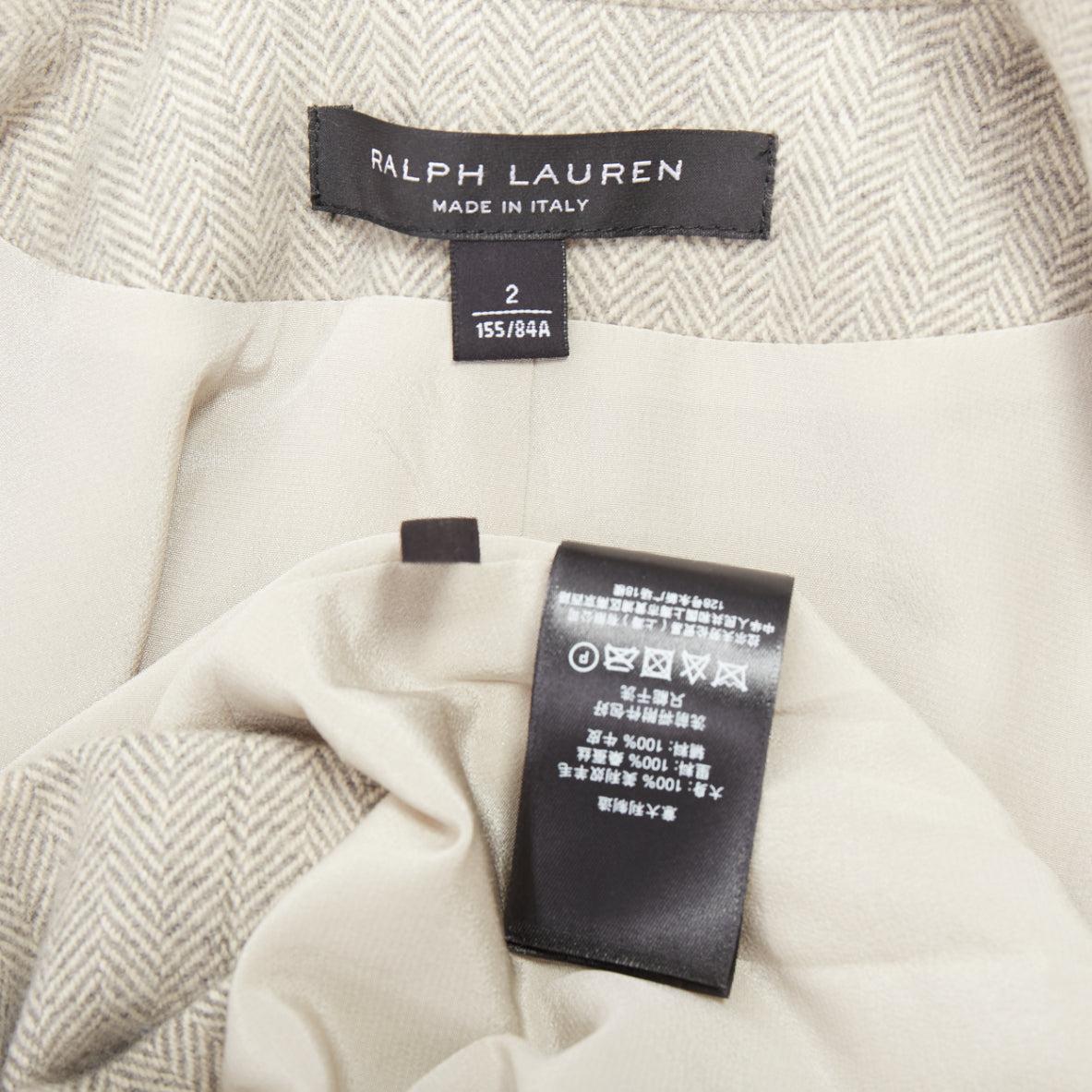 RALPH LAUREN Black Label Blazer aus Merinowolle mit Lederknöpfen in Fischgrätmuster US2 S im Angebot 3