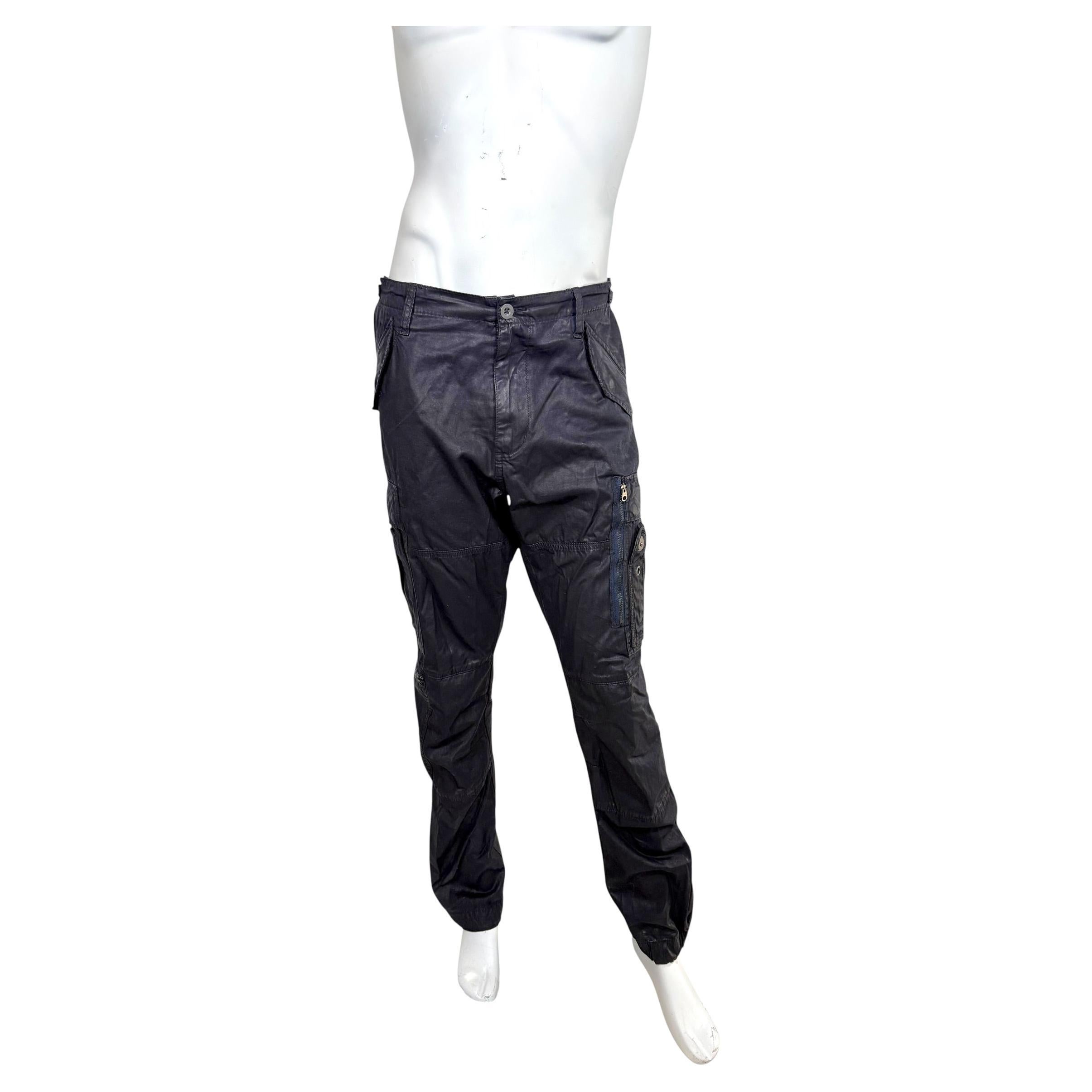 Pre-owned Ralph Lauren Black Label Navy Waxed Cargo Pants Size 38 Tactical Utility In Blue