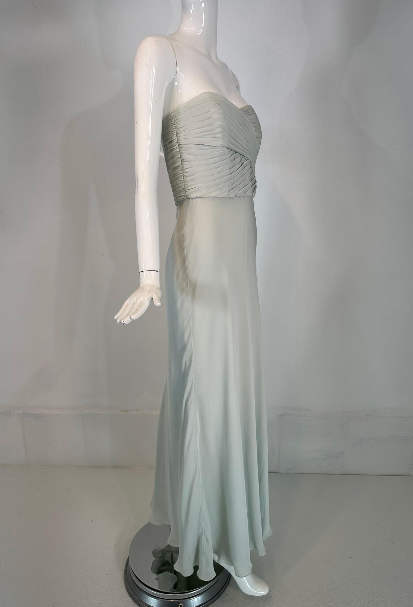 Ralph Lauren Black Label Pale Blue Silk Strapless Draped Bodice Bias Cut Gown 8 In Good Condition For Sale In West Palm Beach, FL