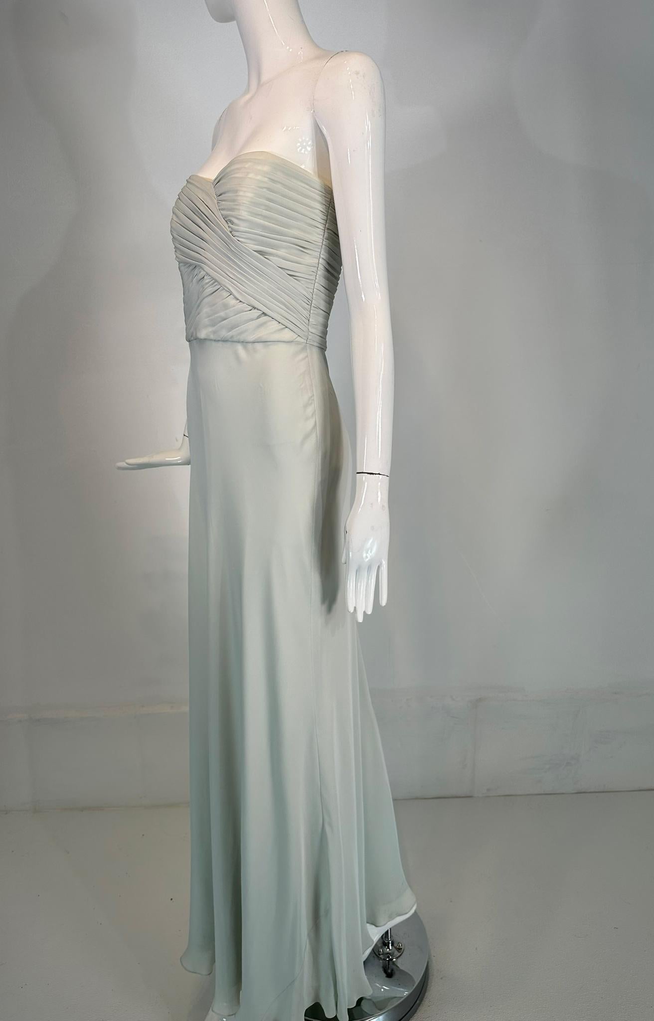 Women's Ralph Lauren Black Label Pale Blue Silk Strapless Draped Bodice Bias Cut Gown 8 For Sale