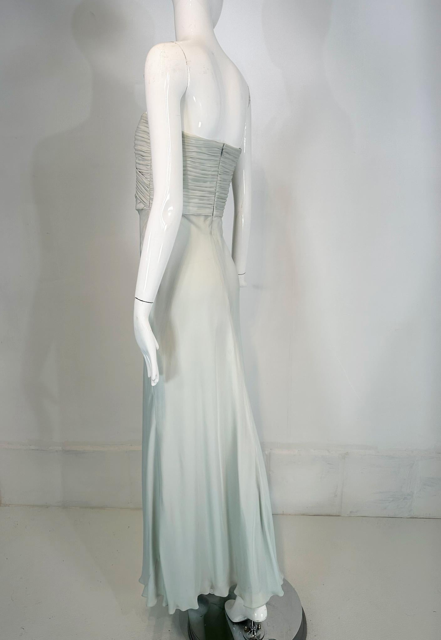 Ralph Lauren Black Label Pale Blue Silk Strapless Draped Bodice Bias Cut Gown 8 For Sale 2