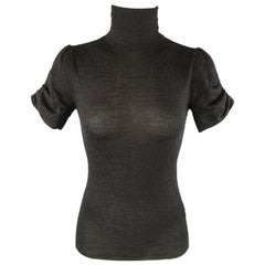 RALPH LAUREN Black Label S Charcoal Cashmere Gathered Turtleneck Sweater