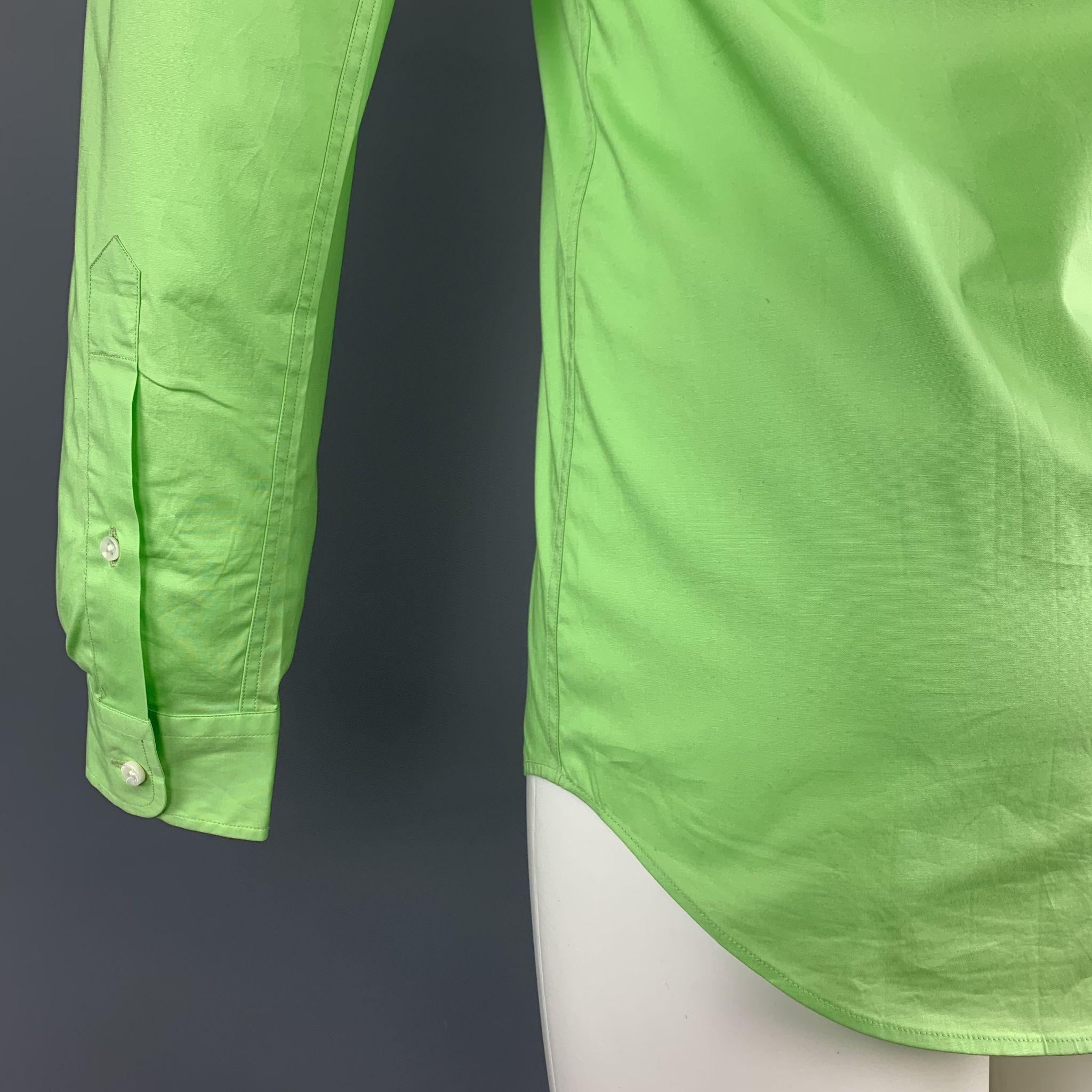 RALPH LAUREN Black Label S Lime Green Cotton Patch Pockets Long Sleeve Shirt In New Condition In San Francisco, CA