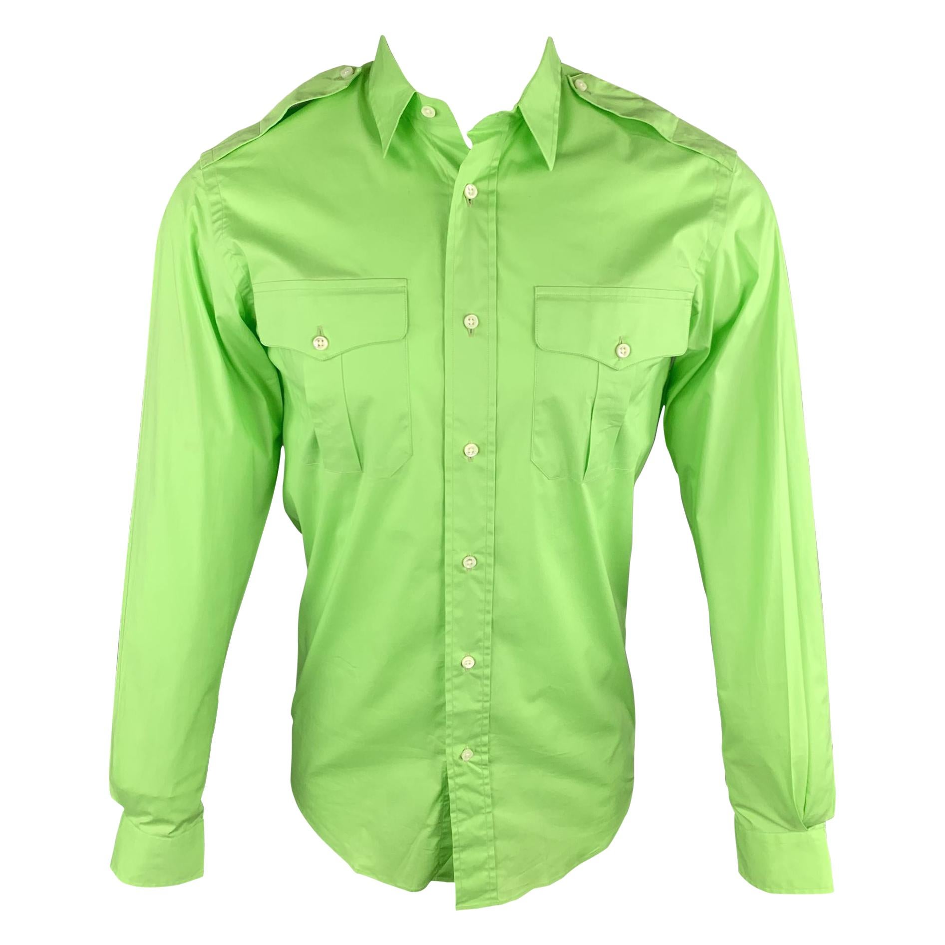 RALPH LAUREN Black Label S Lime Green Cotton Patch Pockets Long Sleeve Shirt