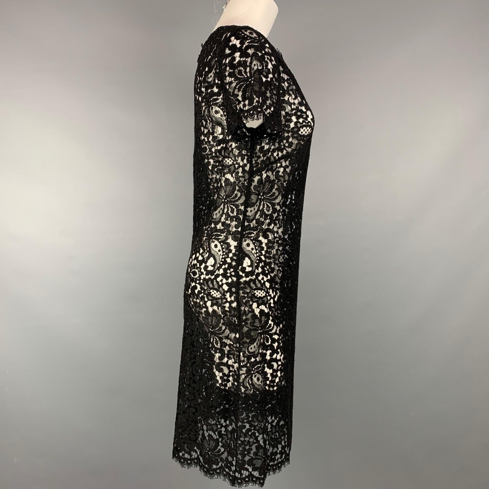RALPH LAUREN Black Label Size 10 Black Lace Cotton Blend Cocktail Dress In Good Condition For Sale In San Francisco, CA