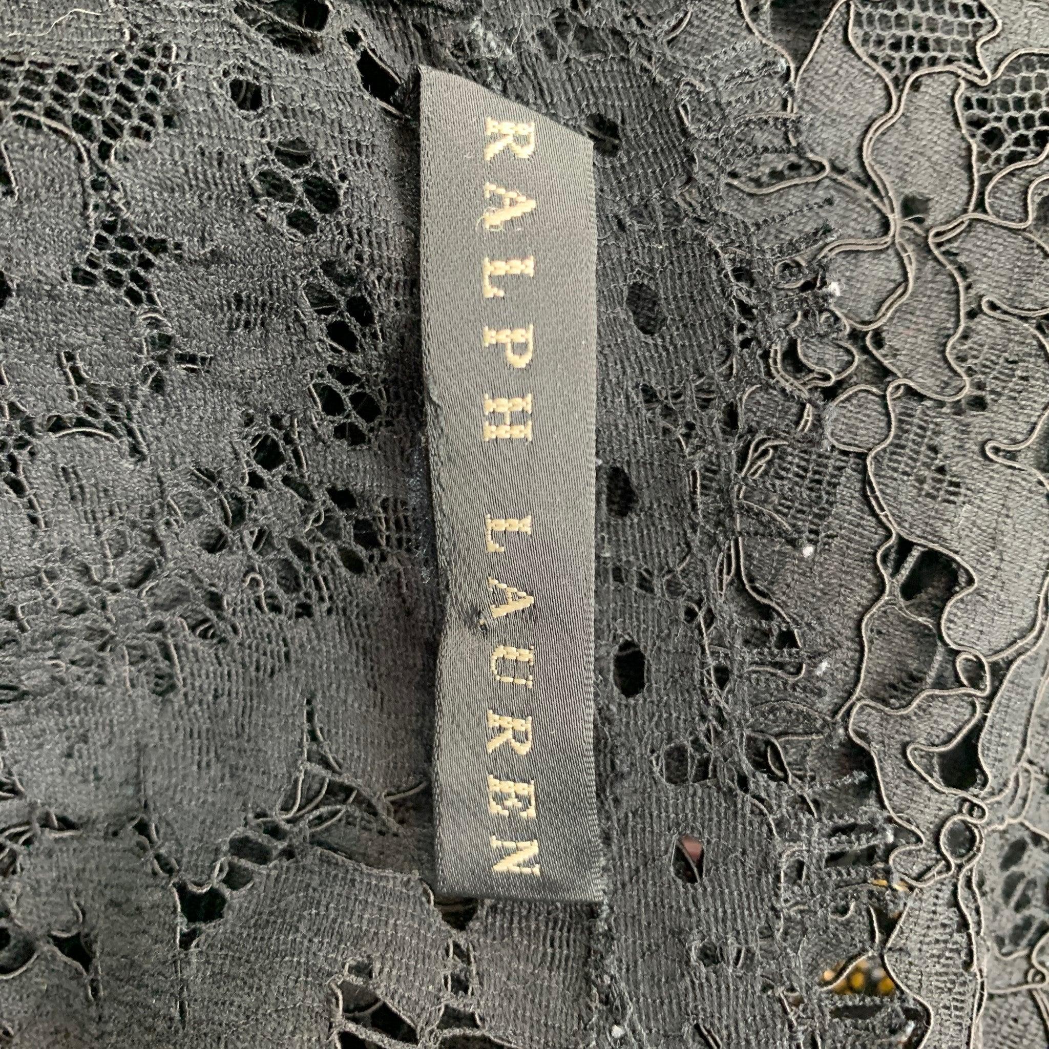 RALPH LAUREN Black Label Size 10 Black Lace Cotton Blend Cocktail Dress For Sale 2