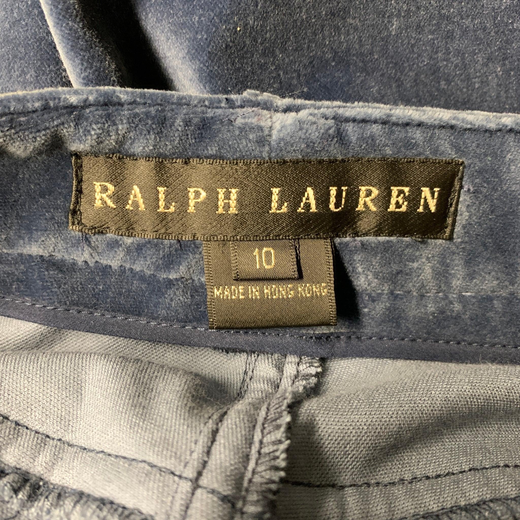 RALPH LAUREN BLACK LABEL Size 10 Blue Cotton &  Elastane Solid Dress Pants In Good Condition For Sale In San Francisco, CA