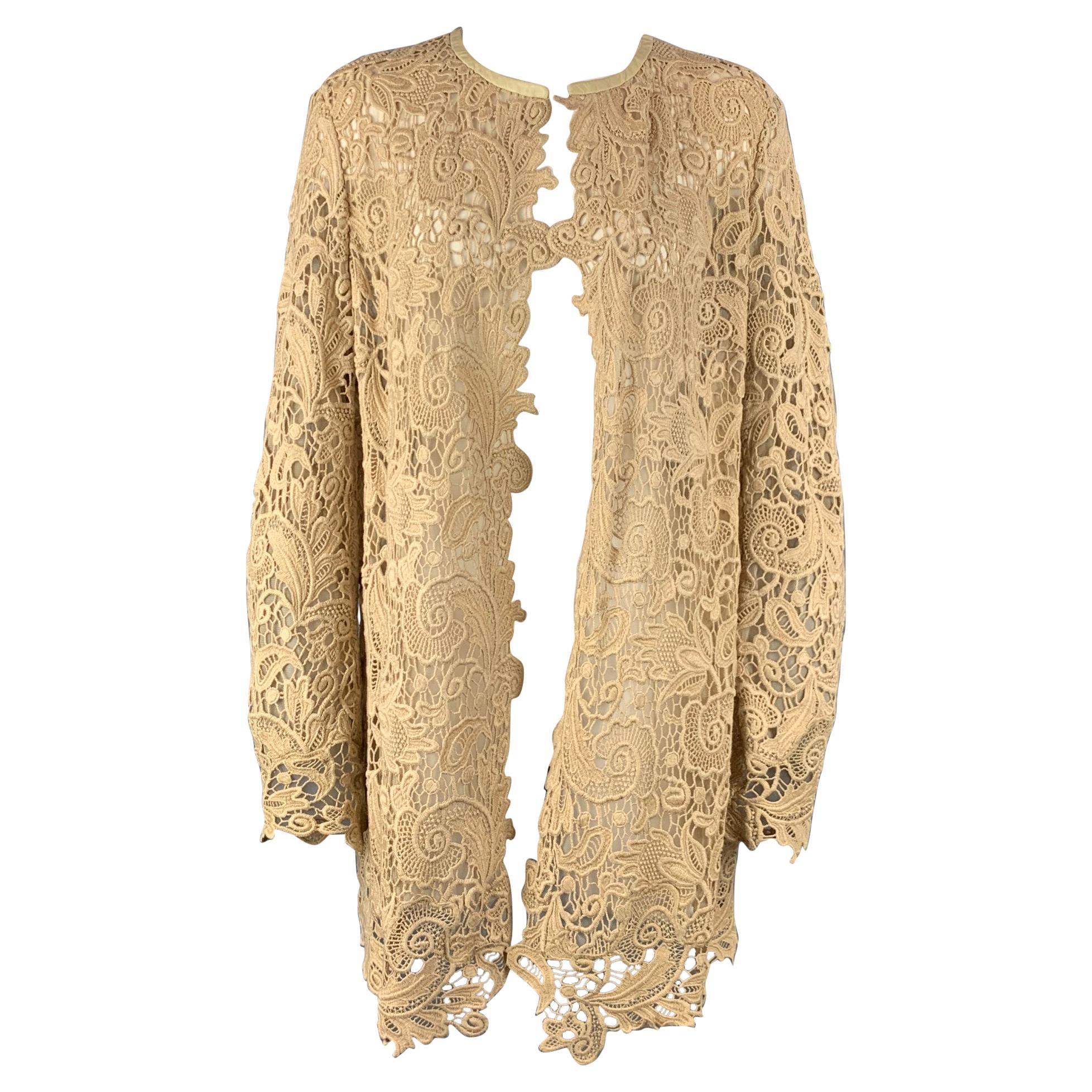 RALPH LAUREN Black Label Size 12 Beige Lace Textured Cotton Cardigan