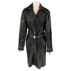 RALPH LAUREN Black Label Size 12 Black Cotton Silk Shiny Belted Coat