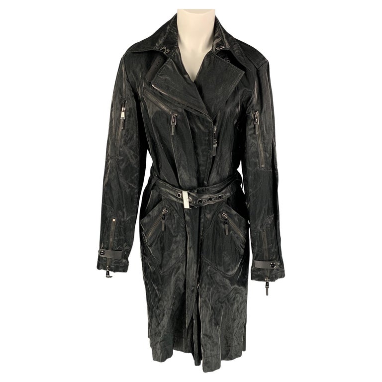 RALPH LAUREN Black Label Size 12 Black Cotton Silk Shiny Belted Coat ...