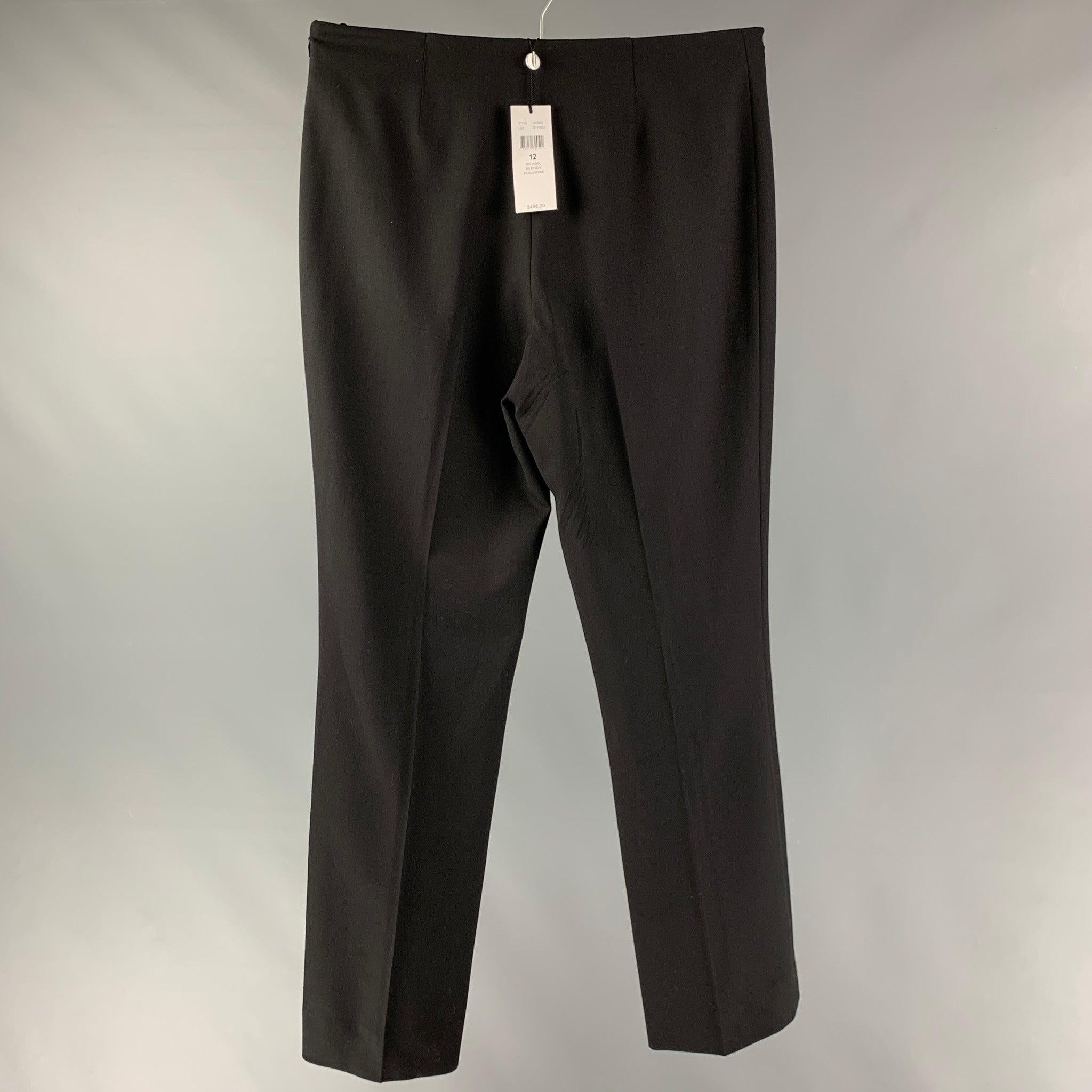 RALPH LAUREN BLACK LABEL dress pants comes in black wool blend material, featuring a side seam invisible zip up closure and straight legs.New With Tags. 

Marked:   12 

Measurements: 
  Waist: 35 inches  Rise: 12.5 inches  Inseam: 33 inches 

  
 