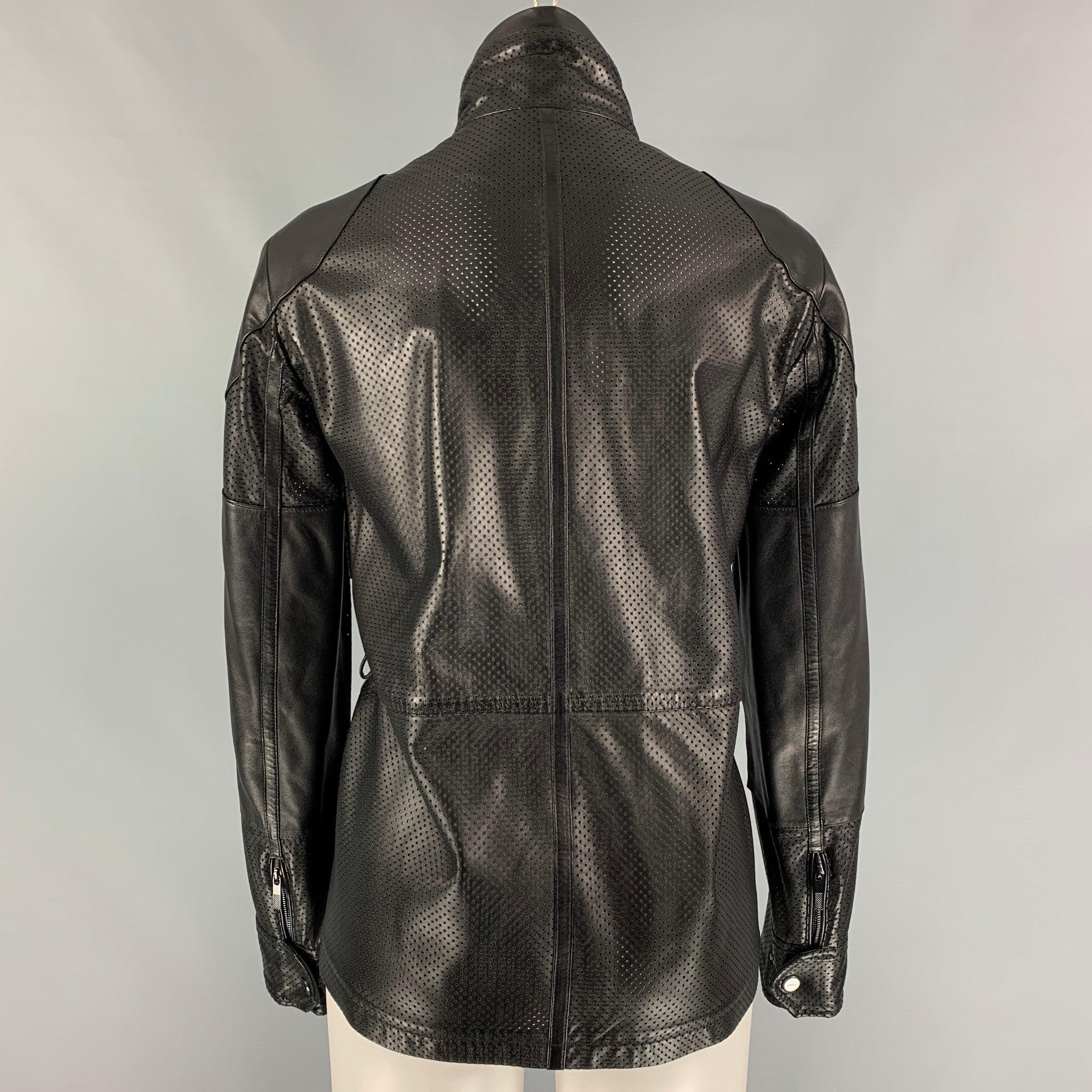 RALPH LAUREN Black Label Size 2 Black Leather Perforated Lambskin Jacket In Good Condition For Sale In San Francisco, CA
