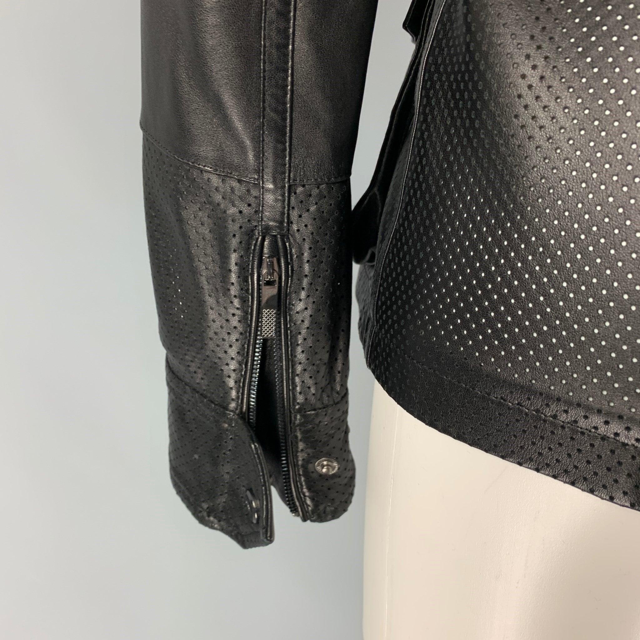 RALPH LAUREN Black Label Size 2 Black Leather Perforated Lambskin Jacket For Sale 1