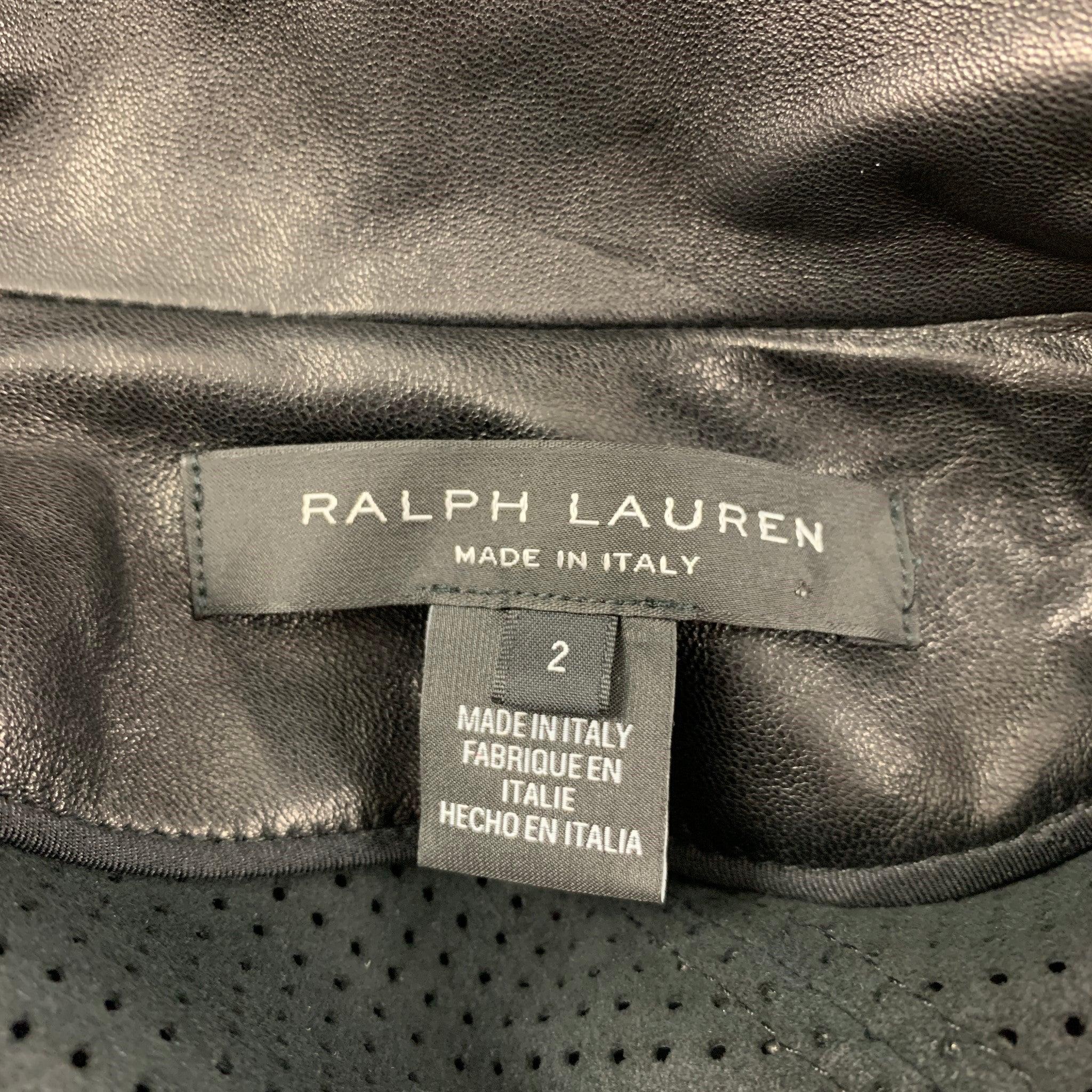 RALPH LAUREN Black Label Size 2 Black Leather Perforated Lambskin Jacket For Sale 3