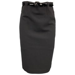 RALPH LAUREN Black Label Size 2 Black Wool Belted Pencil Skirt