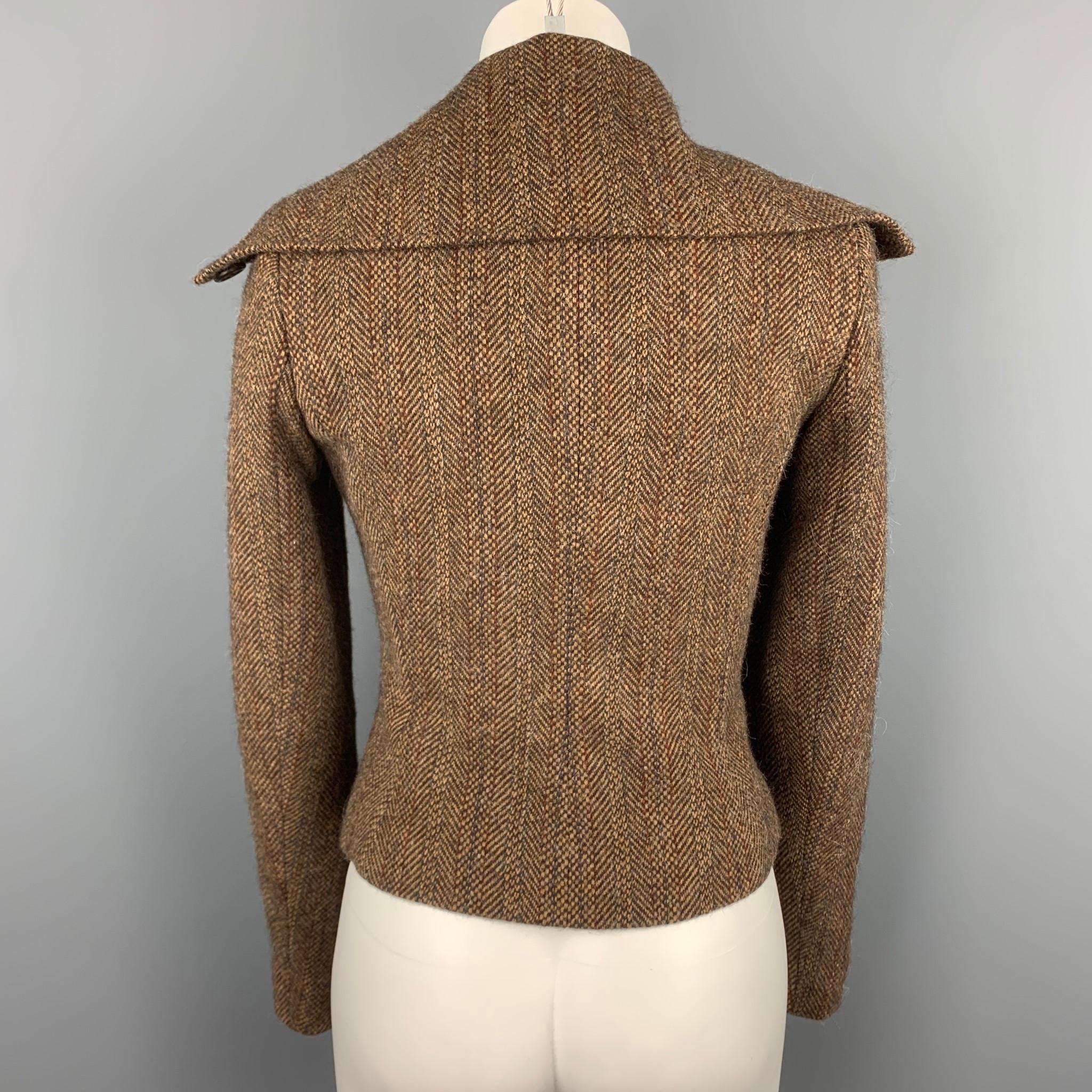 RALPH LAUREN Black Label Size 2 Brown Tweed Lambswool High Collar Jacket In Good Condition In San Francisco, CA