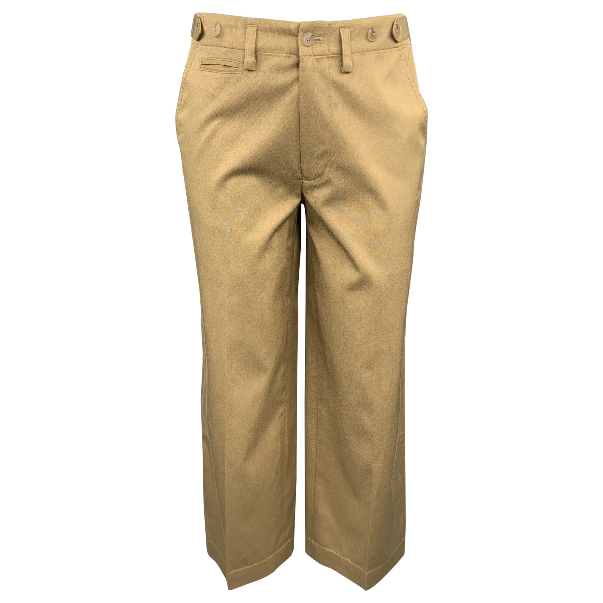 RALPH LAUREN Black Label Taille 2 - Pantalon de robe à jambes larges en coton/soie kaki