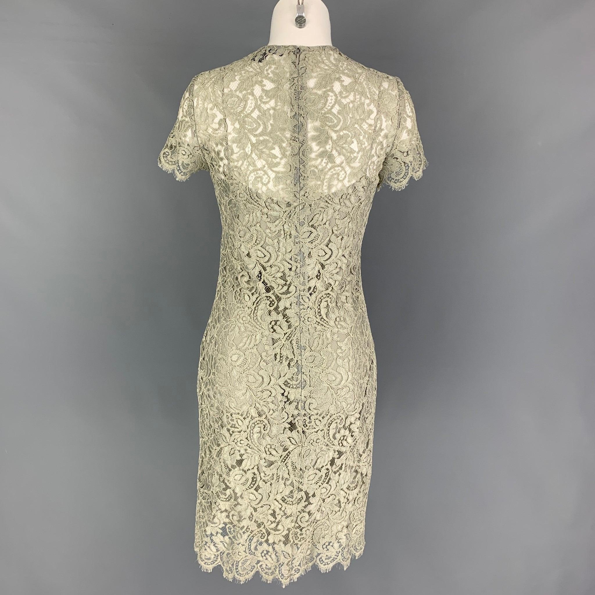 RALPH LAUREN Black Label Size 2 Moss Viscose Blend Lace Shift Dress In Good Condition For Sale In San Francisco, CA